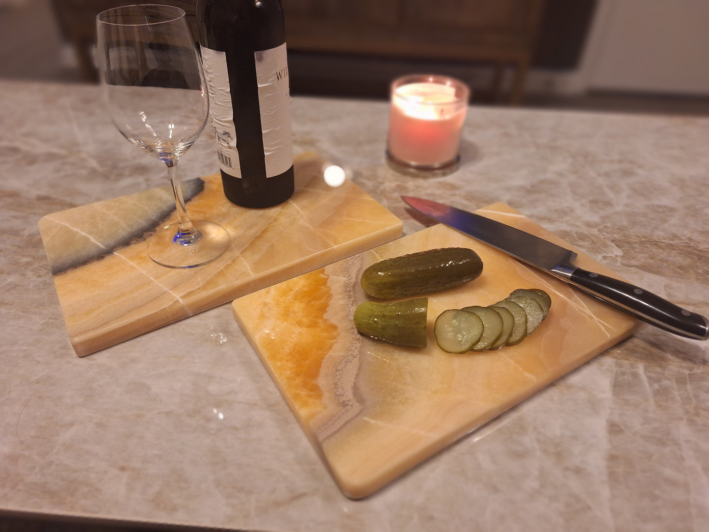 Yellow/Orange Onyx Stone Charcuterie Board Set