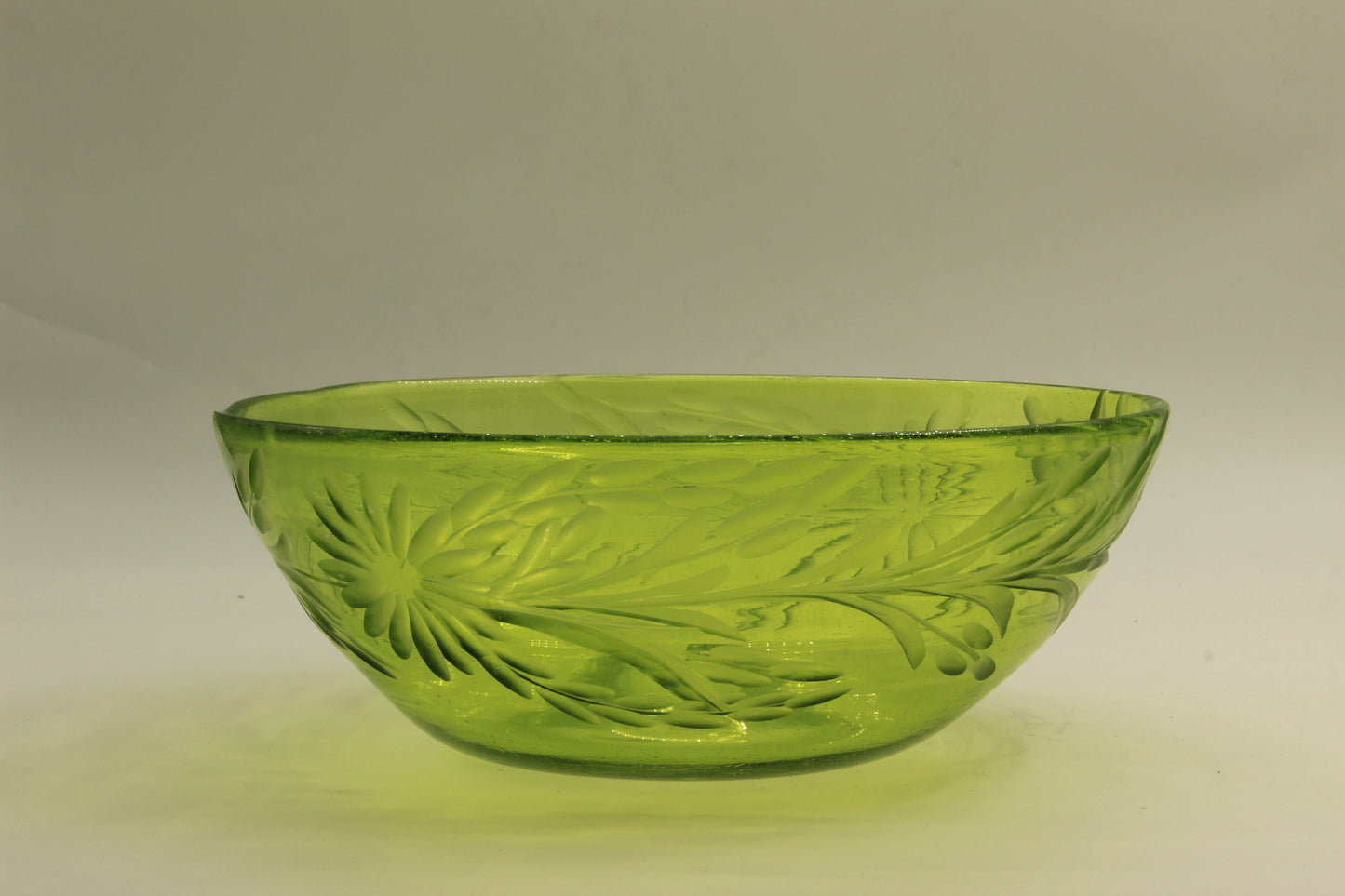 Green Patterned Blown Glass Bowl