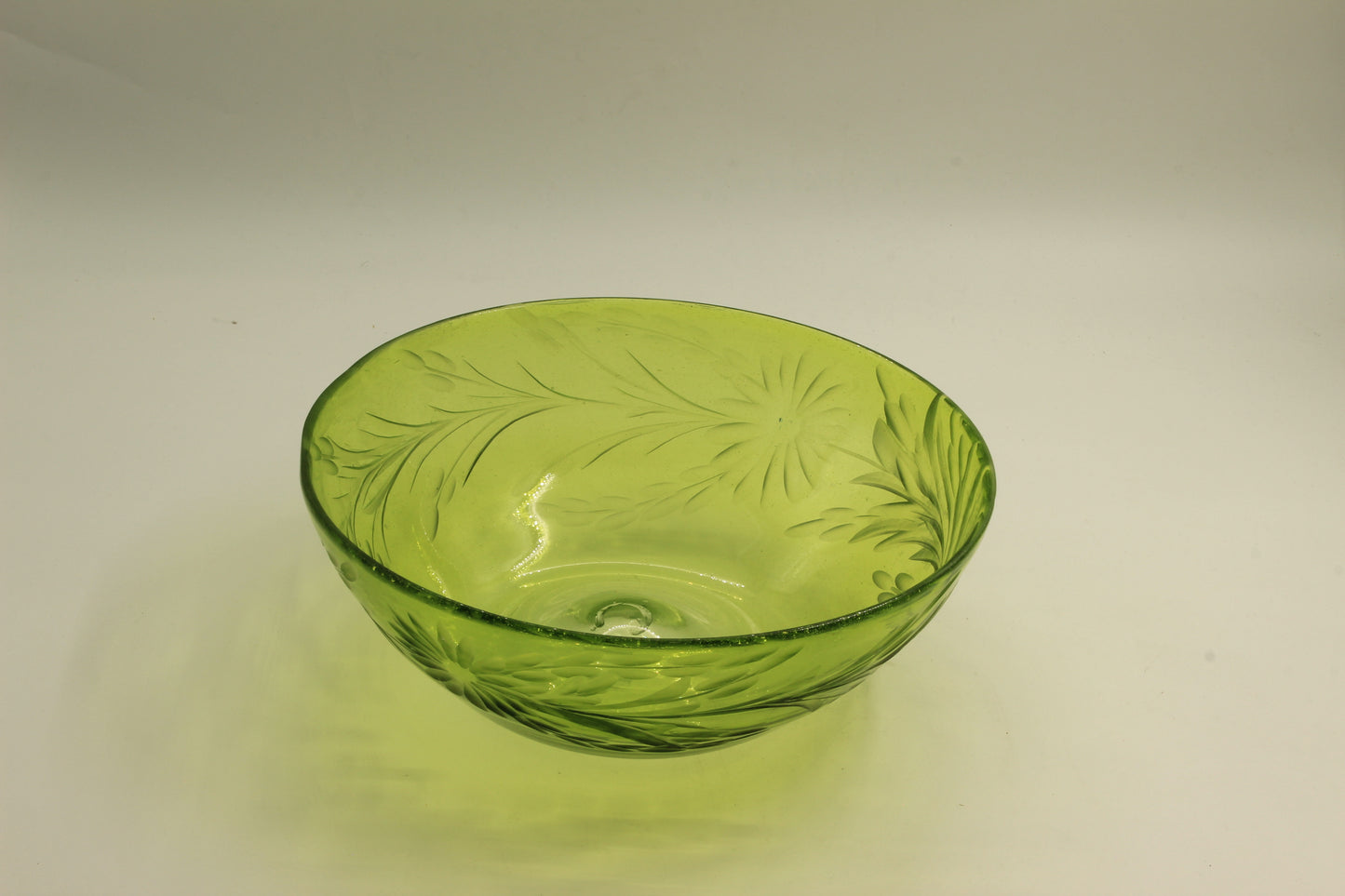 Green Patterned Blown Glass Bowl
