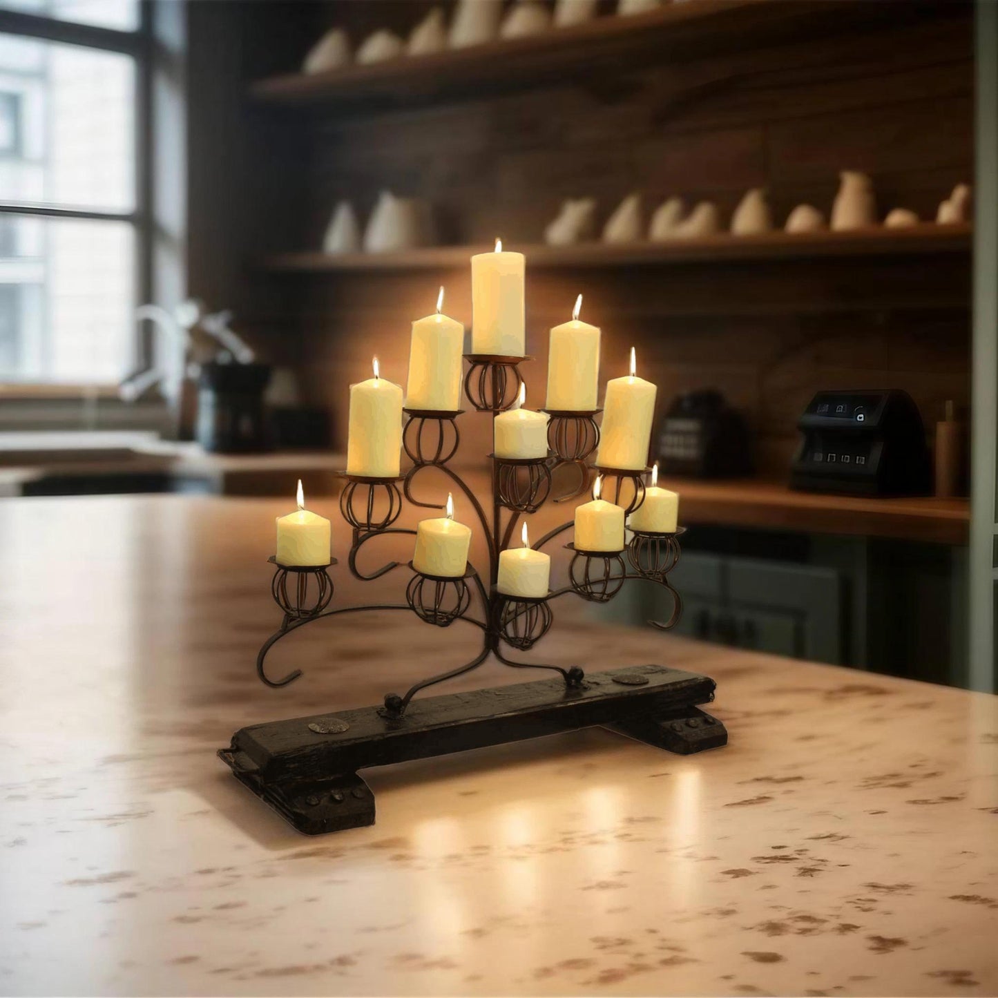 35" Iron & Wood Mexican Rustic Candelabra