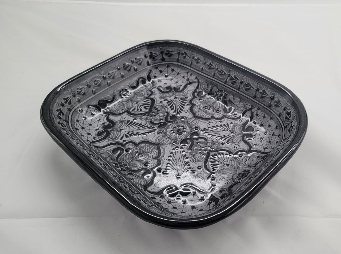 Black Patterned Large Talavera Decorative Tray