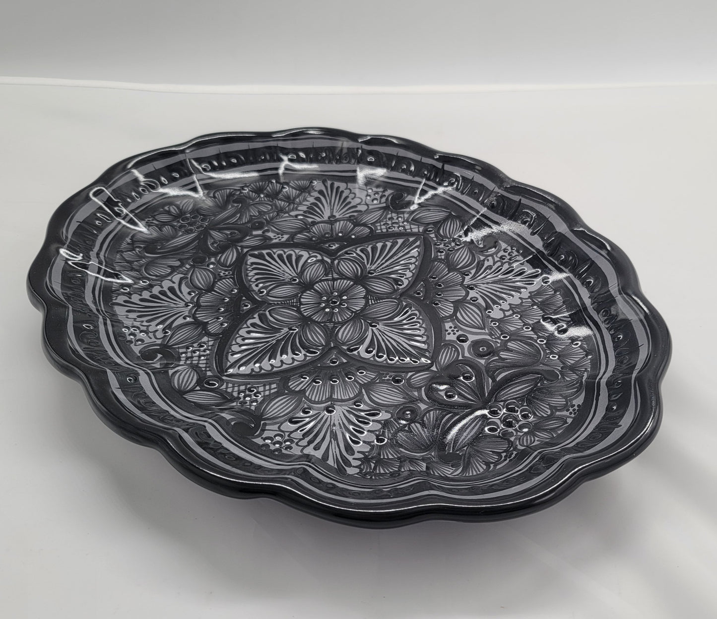 Black Patterned Big Oval Talavera Decorative Tray