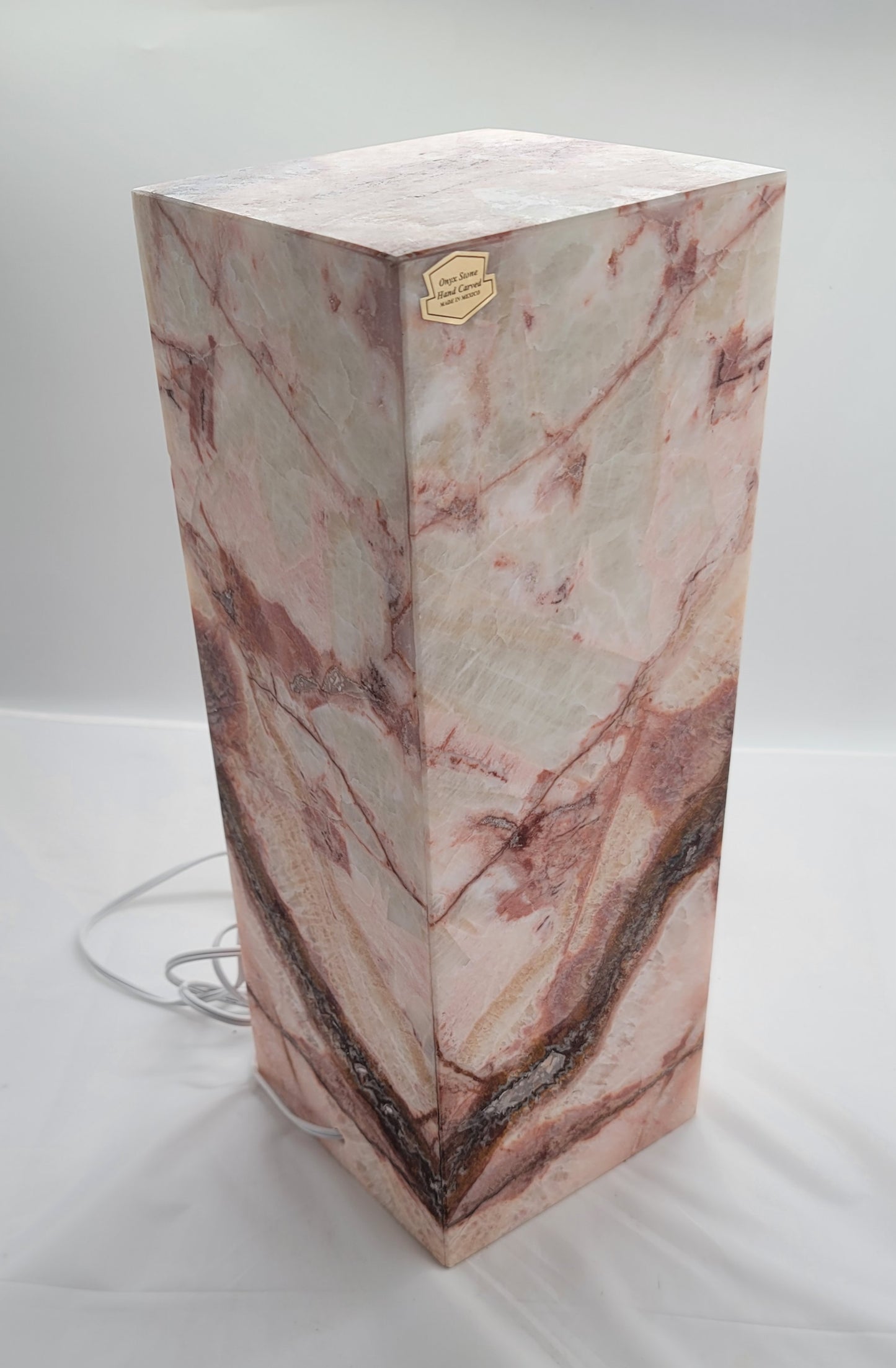 White/Red Patterned Closed Decorative Onyx Lamp