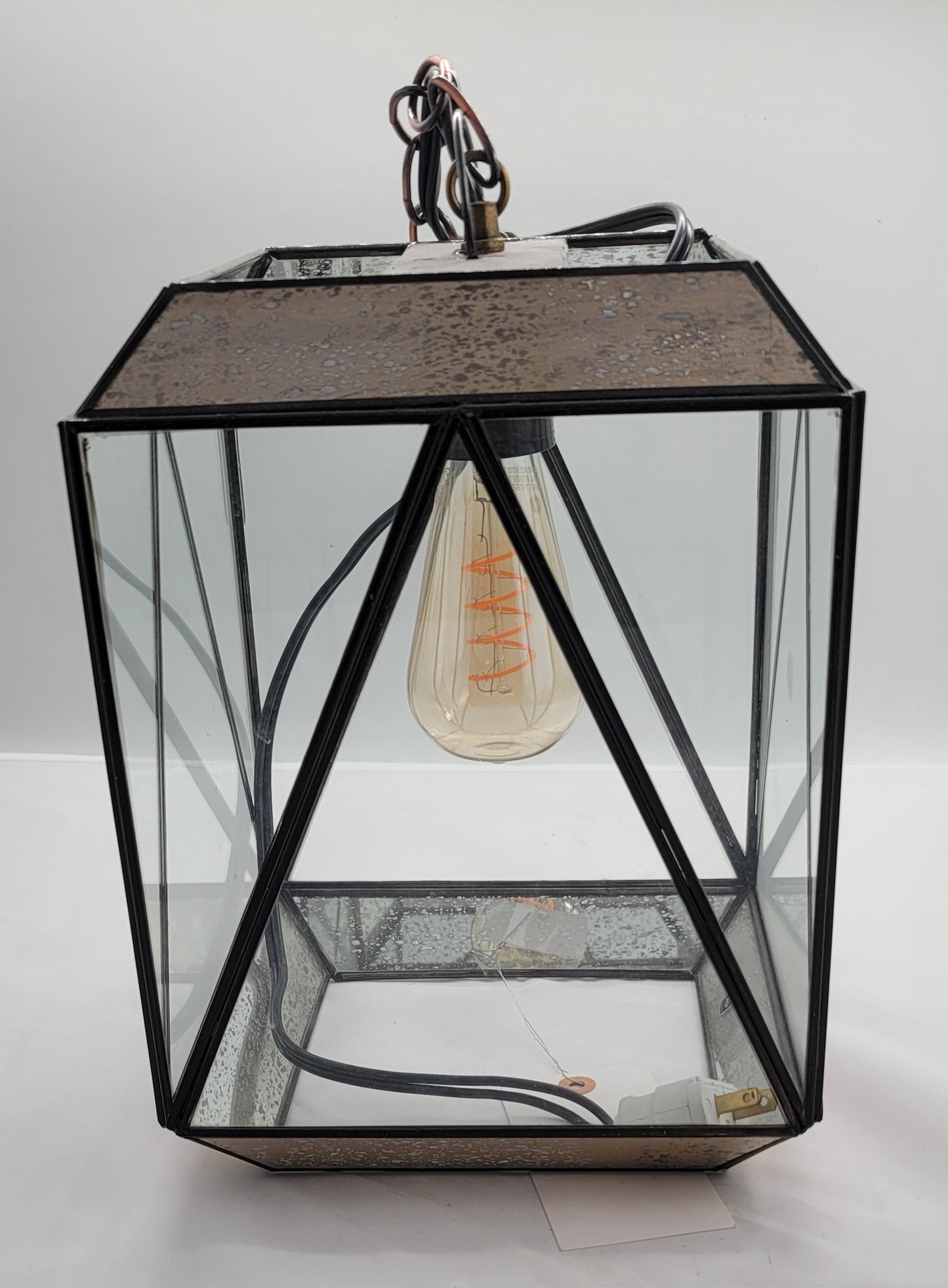 Gold & Tin Geometric Cube Ceiling Pendant Lamp