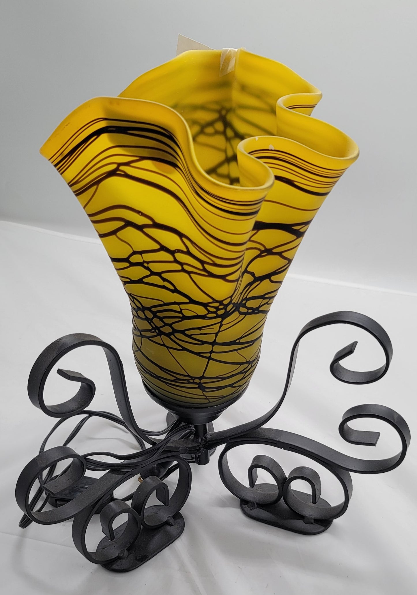 Yellow Blown Glass Flower Lamp