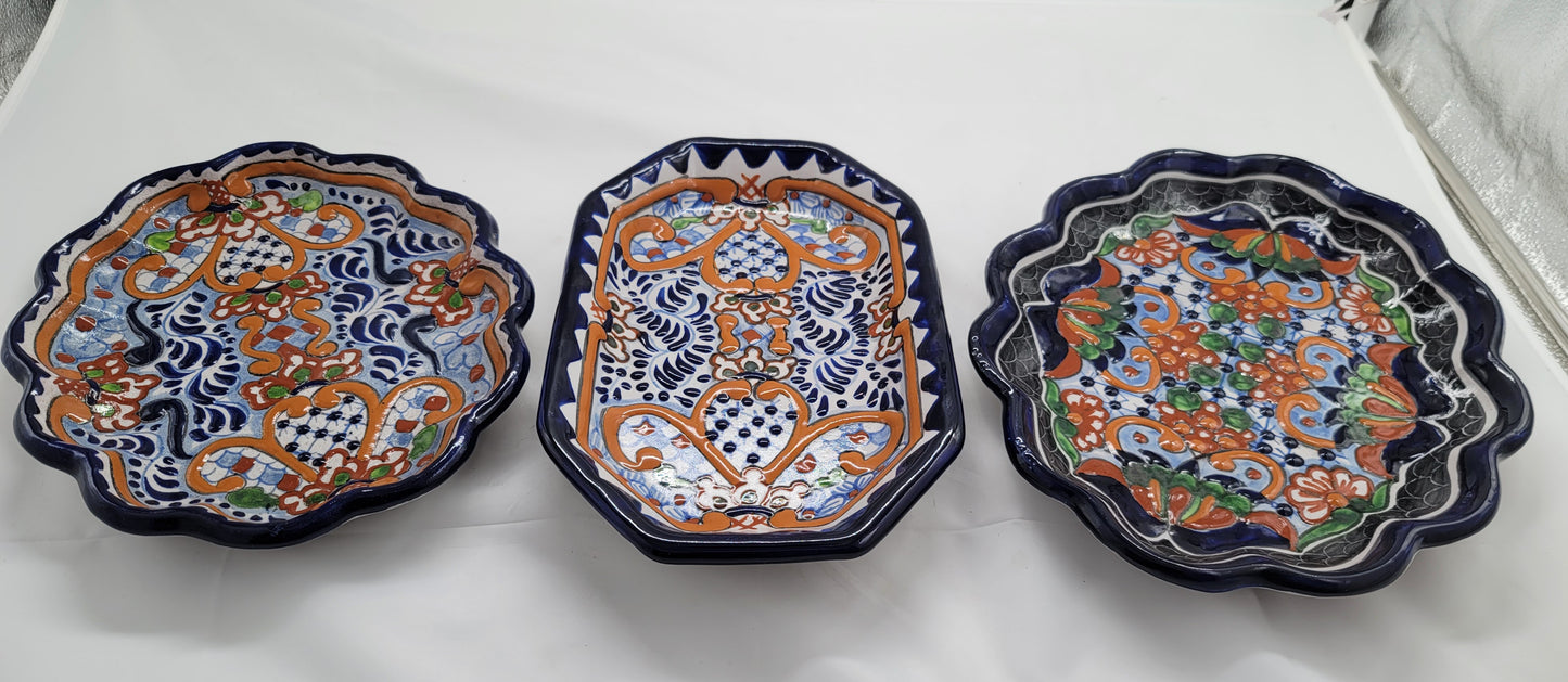 Flower Design 3pc Decorative Talavera Tray Set