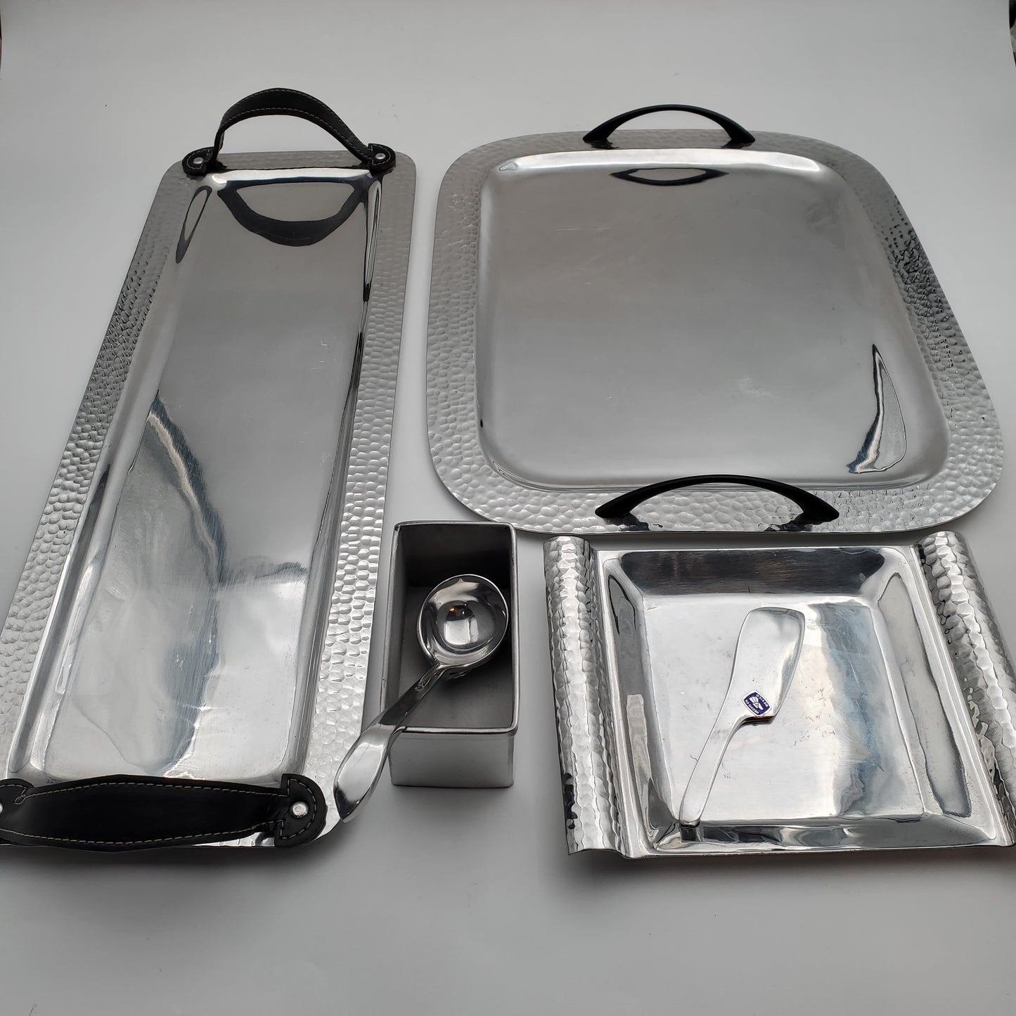 6pc Pewter Serving Tray Set w/ Cheese & Salsa Utensils