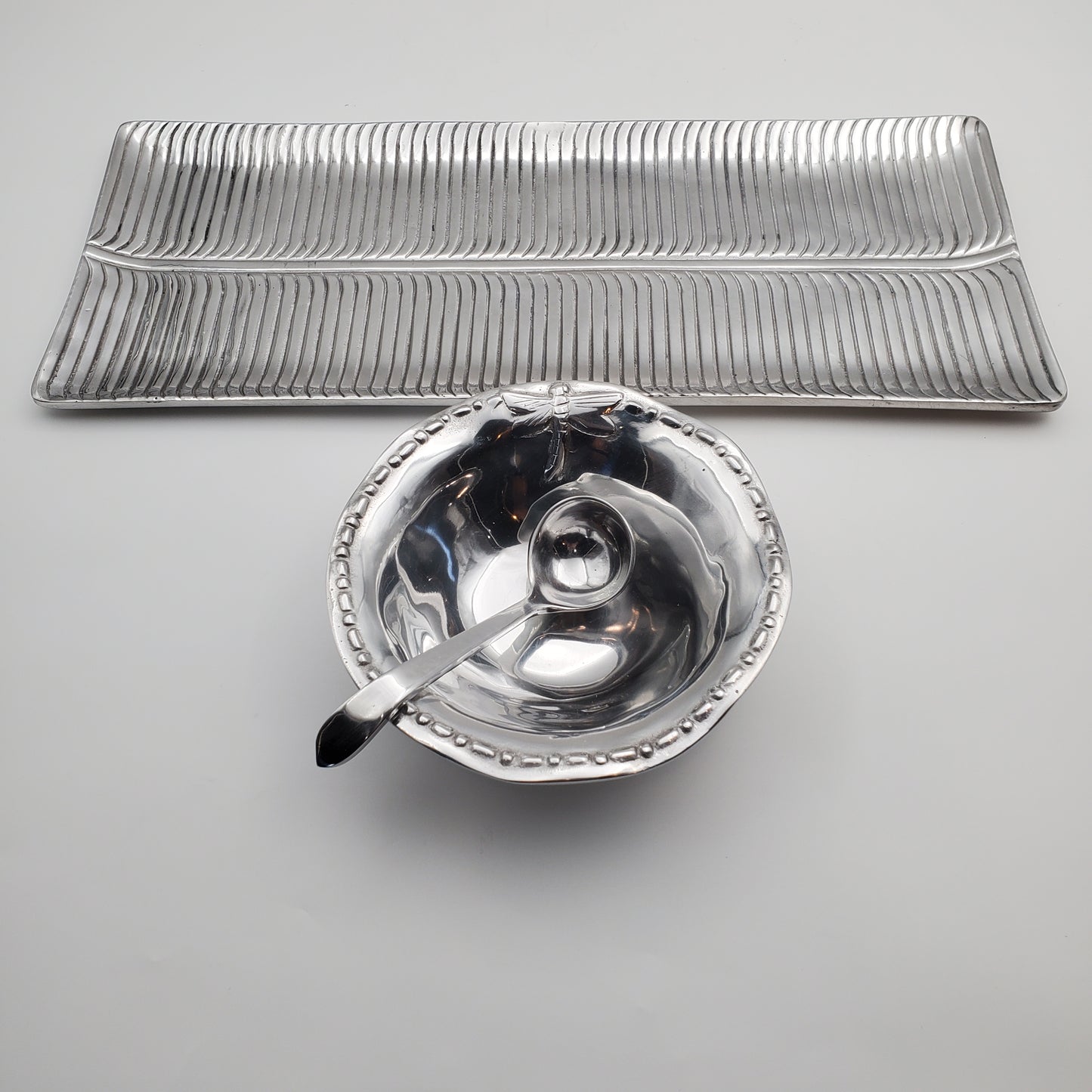 3pc Modern Design Tray Set w/ Dragonfly Bowl and Ladle