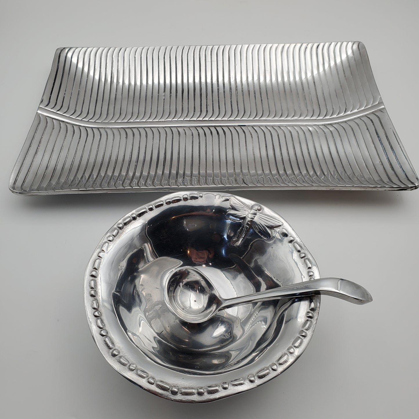 3pc Modern Design Tray Set w/ Dragonfly Bowl and Ladle