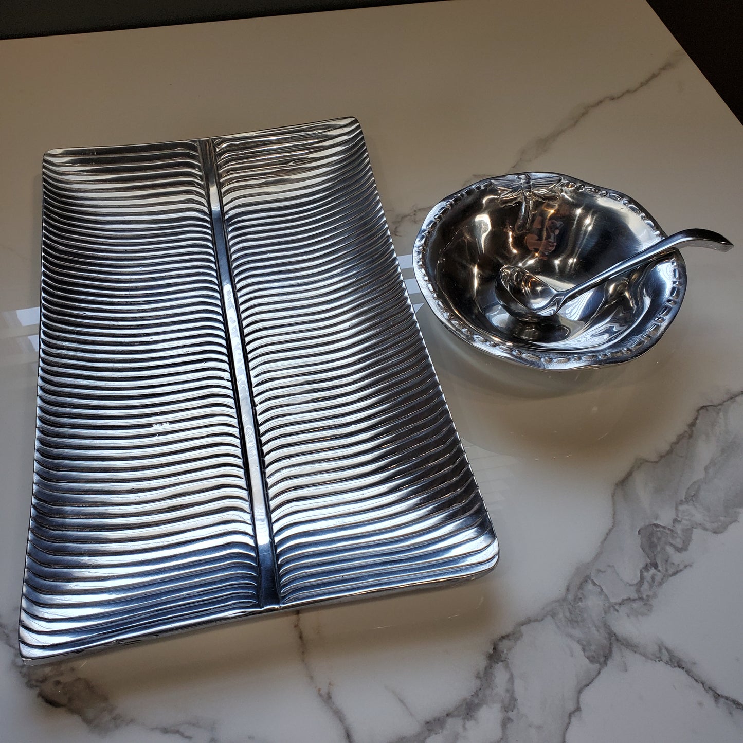 3pc Modern Design Tray Set w/ Dragonfly Bowl and Ladle