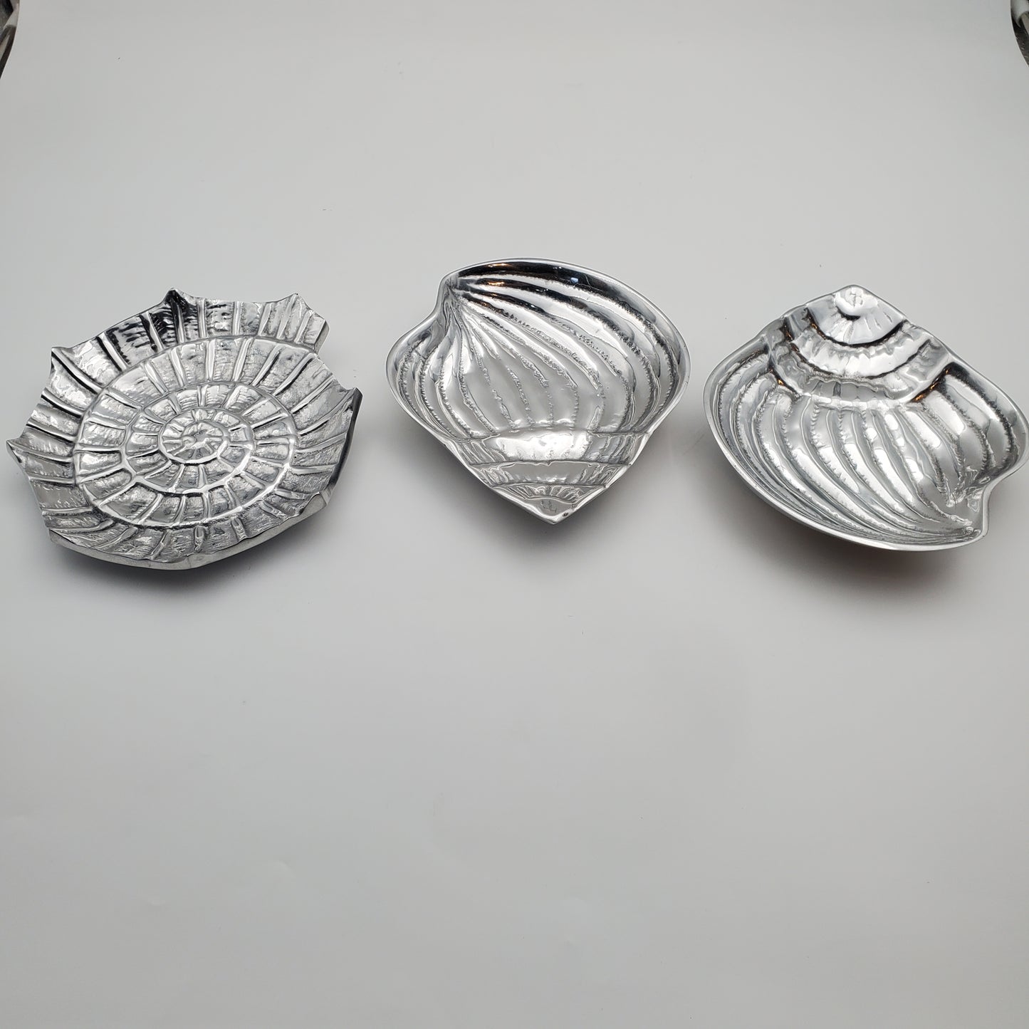3pc Seashell Pewter Tray Set