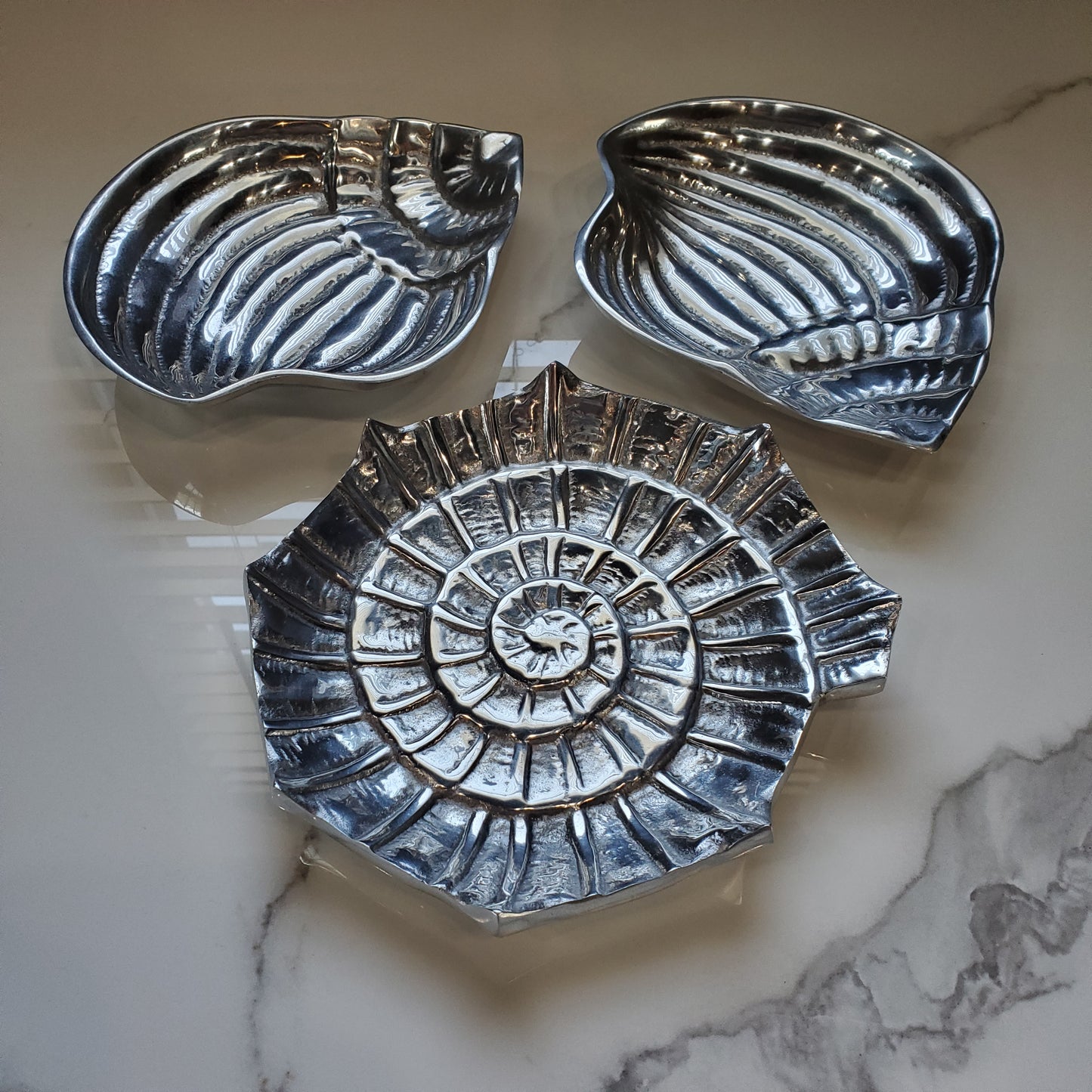 3pc Seashell Pewter Tray Set