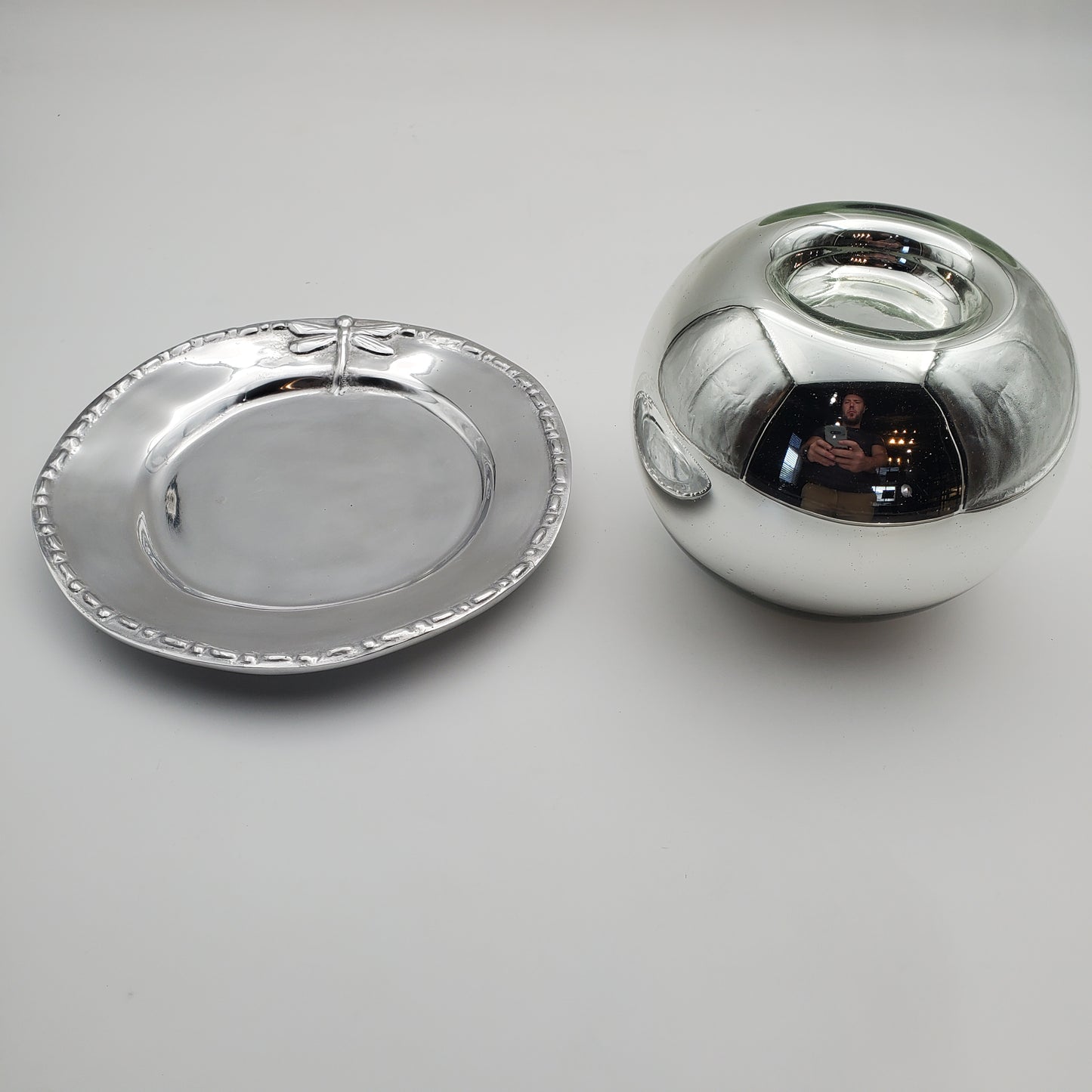 2pc Candle Holder w/ Dragonfly Serving Tray