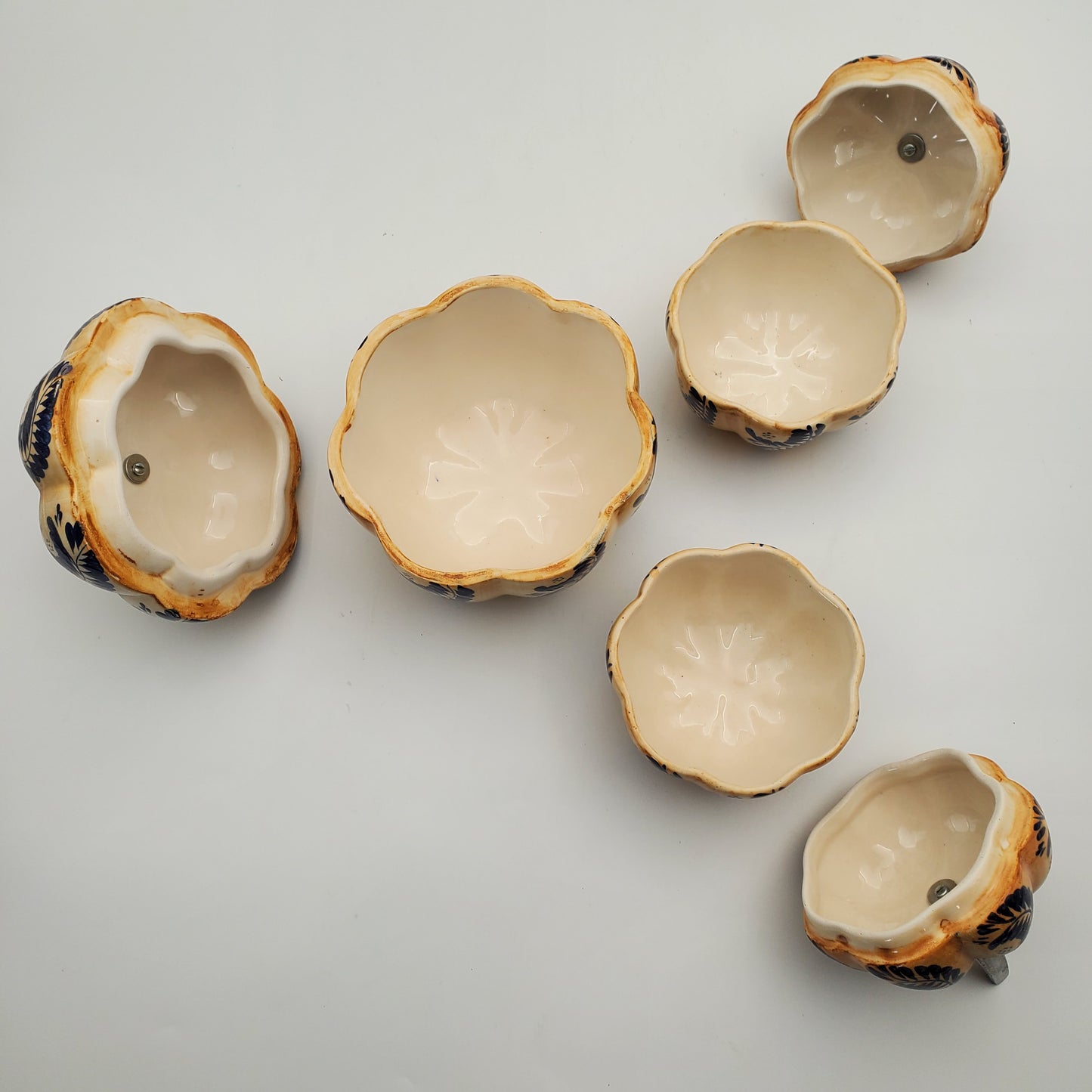 3pc Ceramic & Pewter Pumpkin Candy Bowl Set