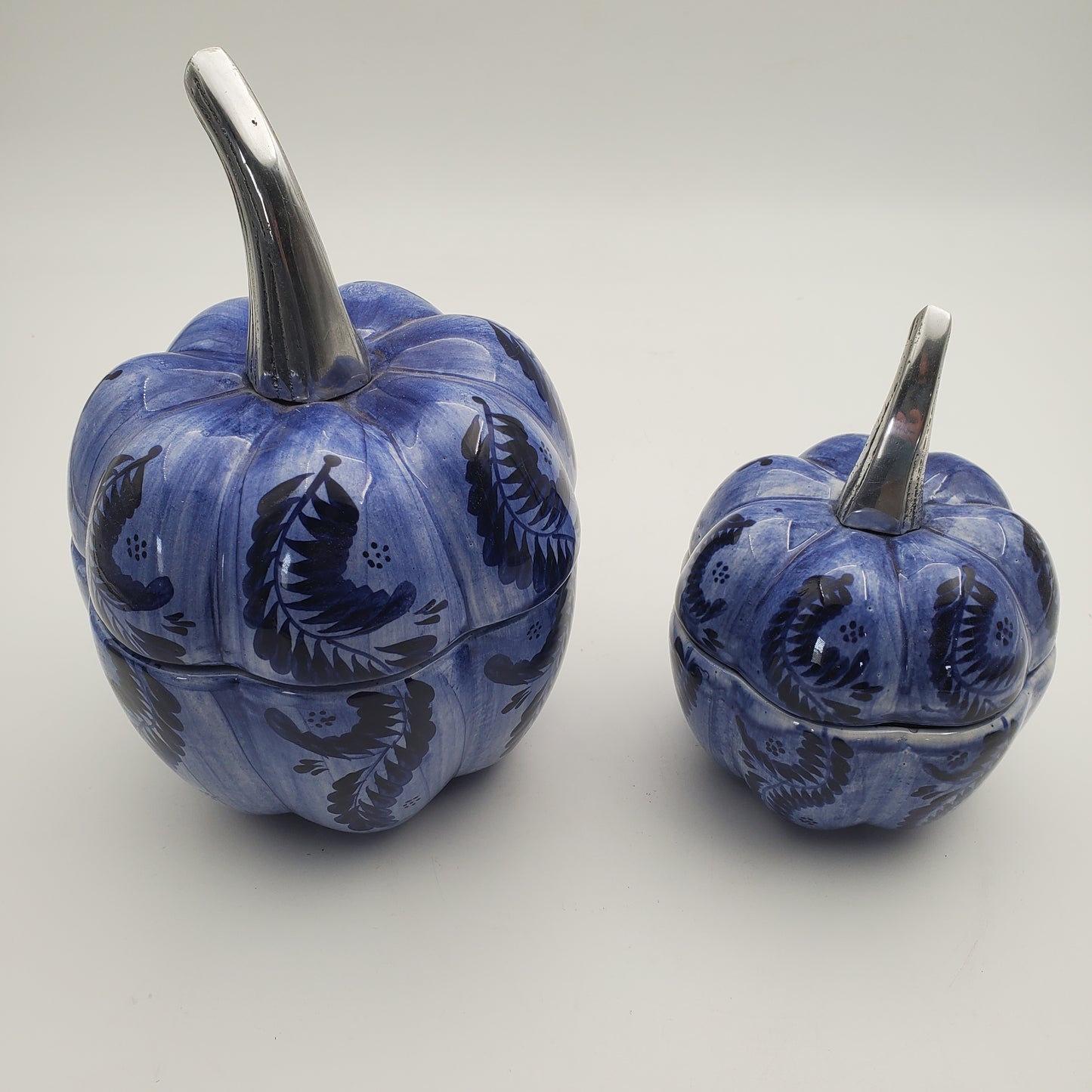 2pc Ceramic & Pewter Pumpkin Candy Bowl Set