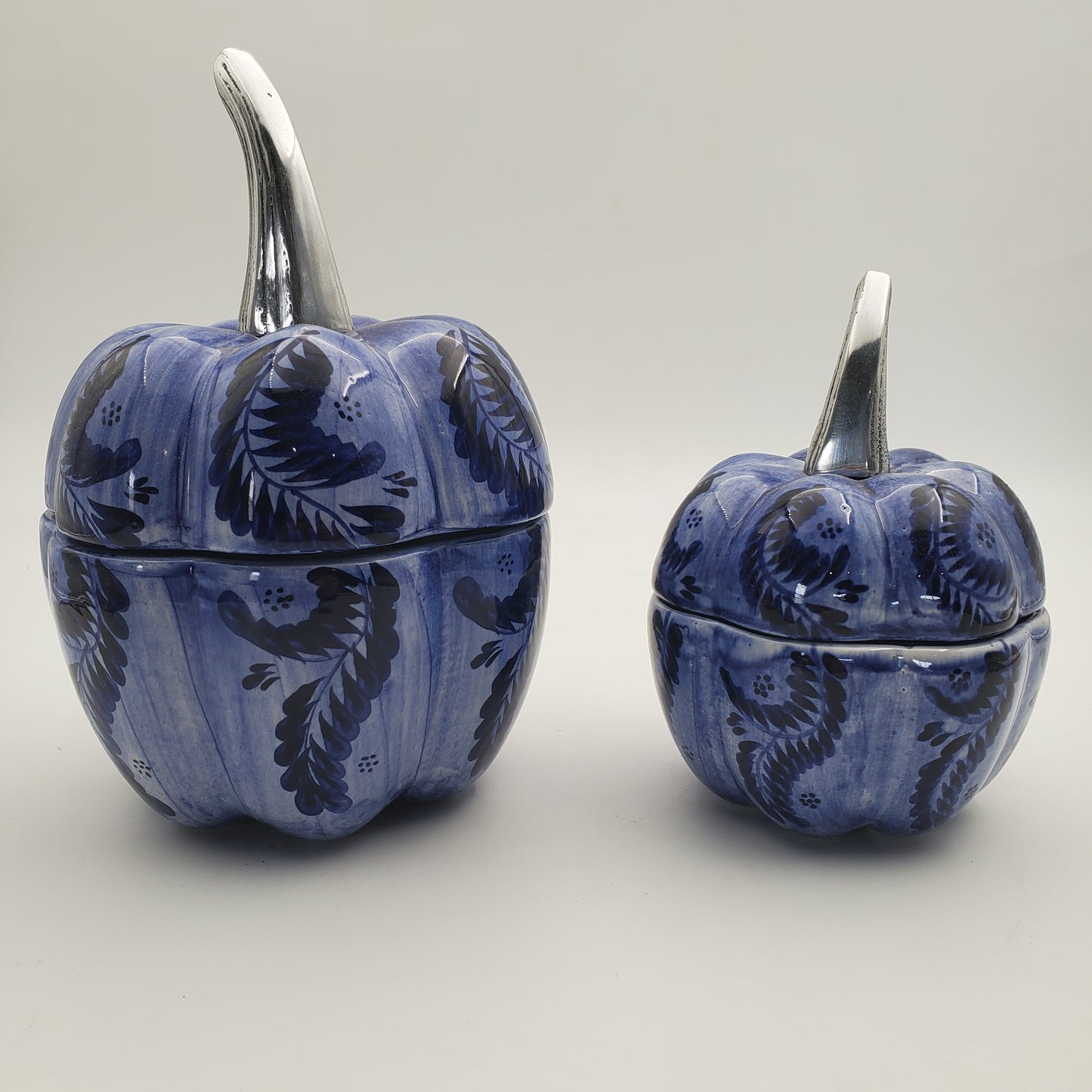 2pc Ceramic & Pewter Pumpkin Candy Bowl Set