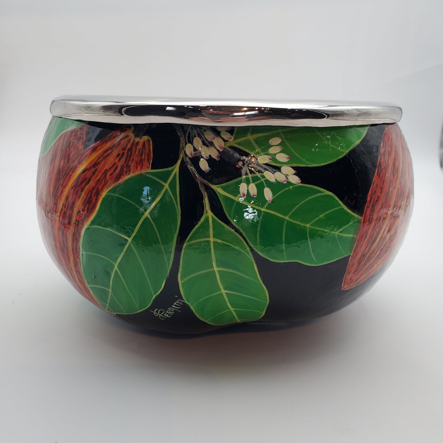 Wood & Pewter Serving and Candy Bowl