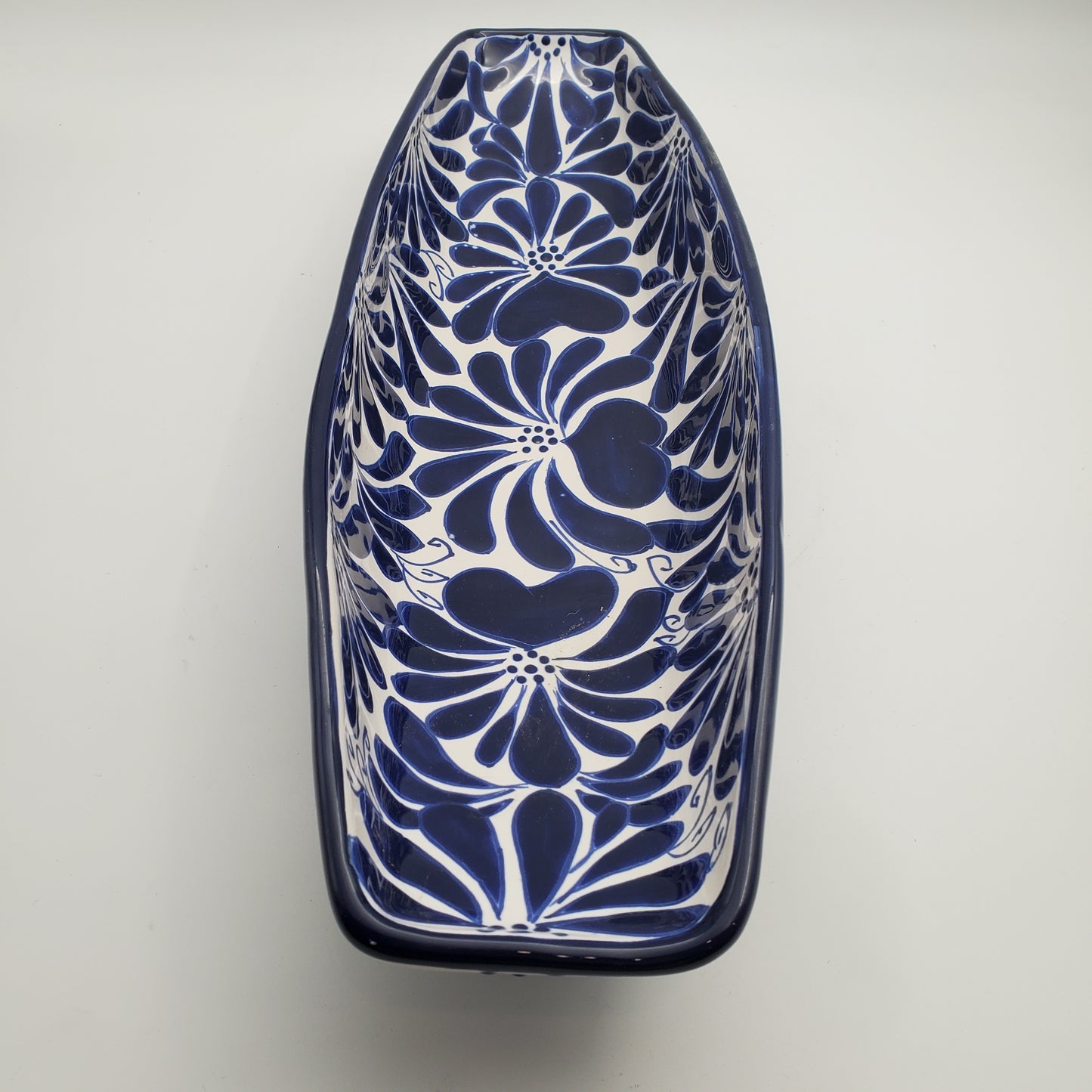 Blue/ White Talavera Serving Dish Canoe