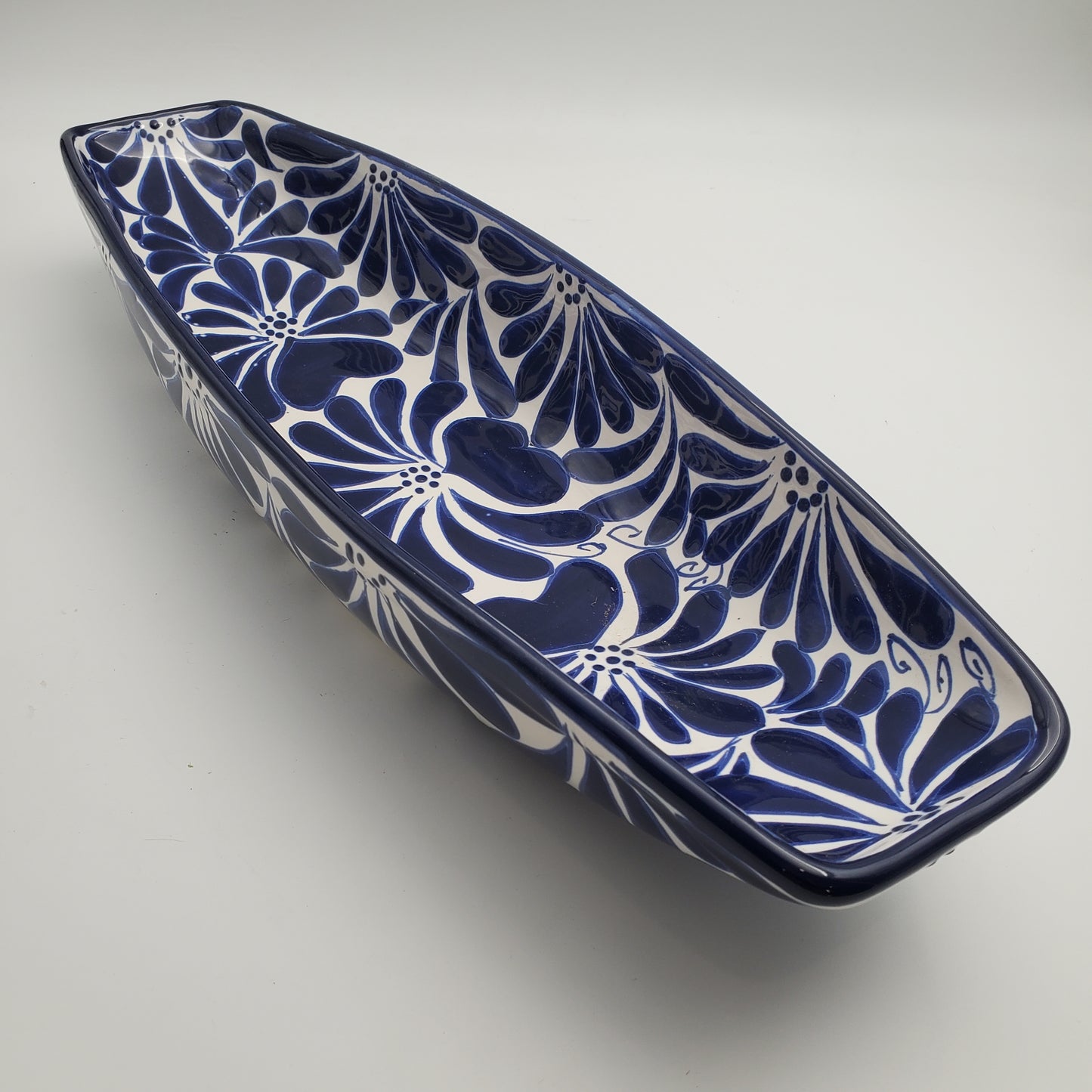 Blue/ White Talavera Serving Dish Canoe