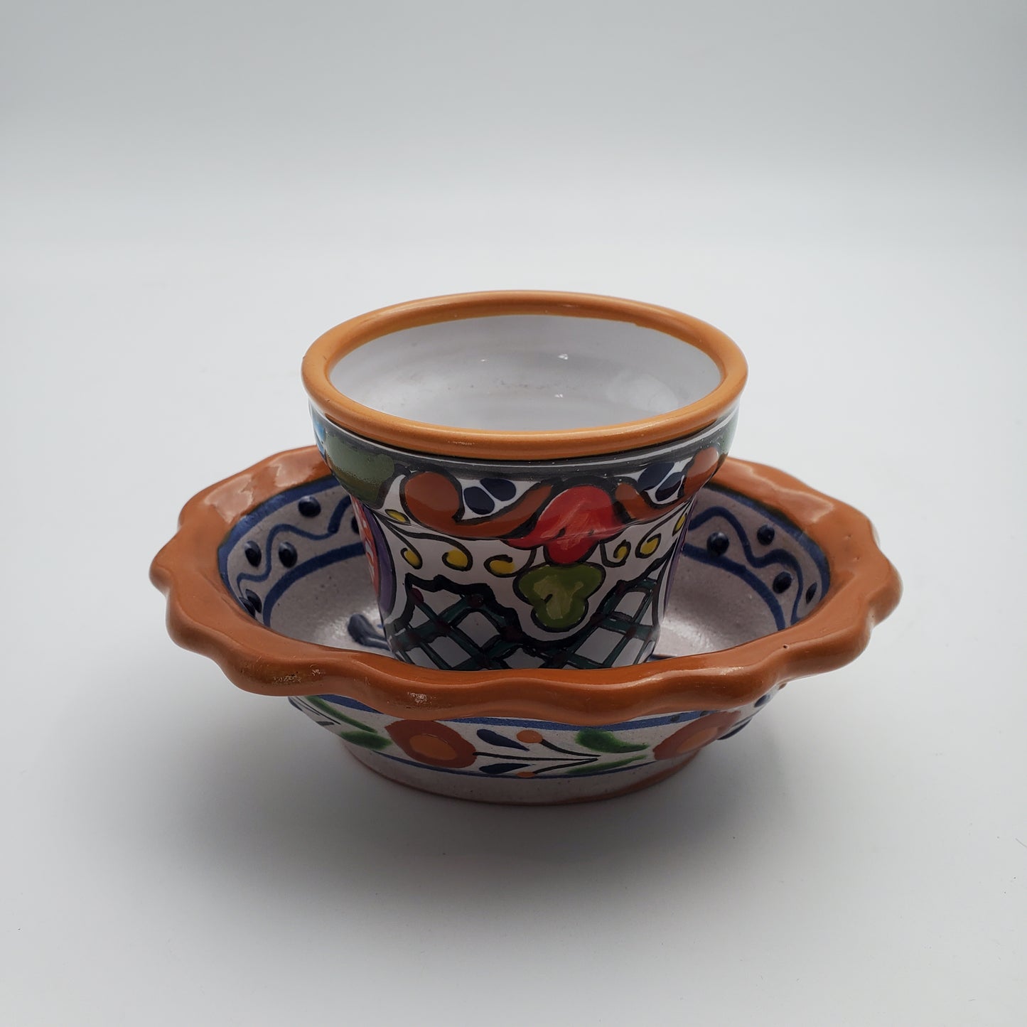 Brown/ White Talavera Mini Flower Pot