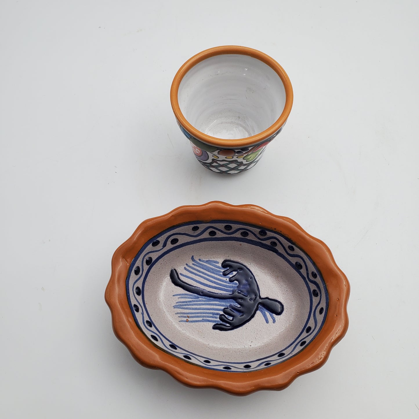 Brown/ White Talavera Mini Flower Pot