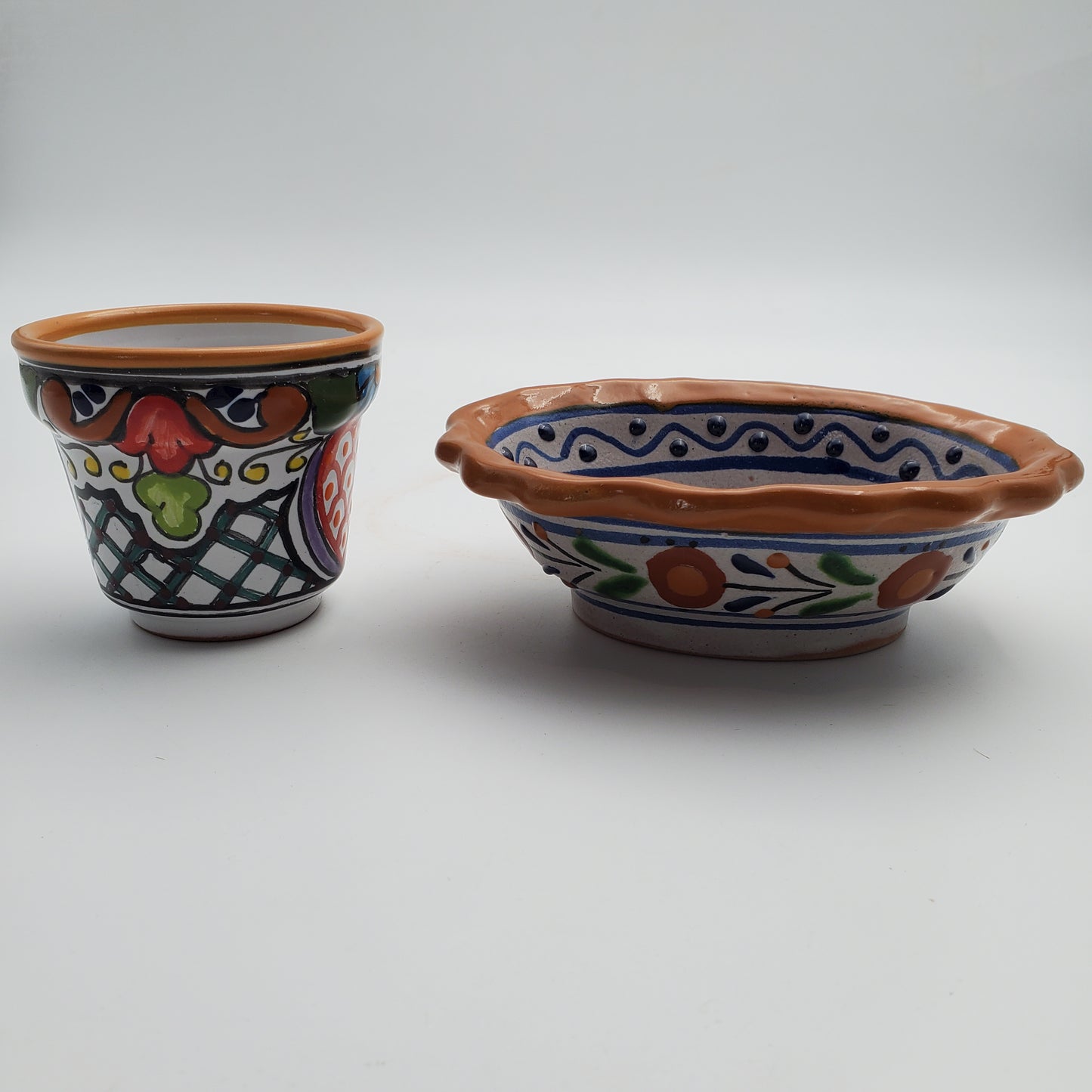 Brown/ White Talavera Mini Flower Pot