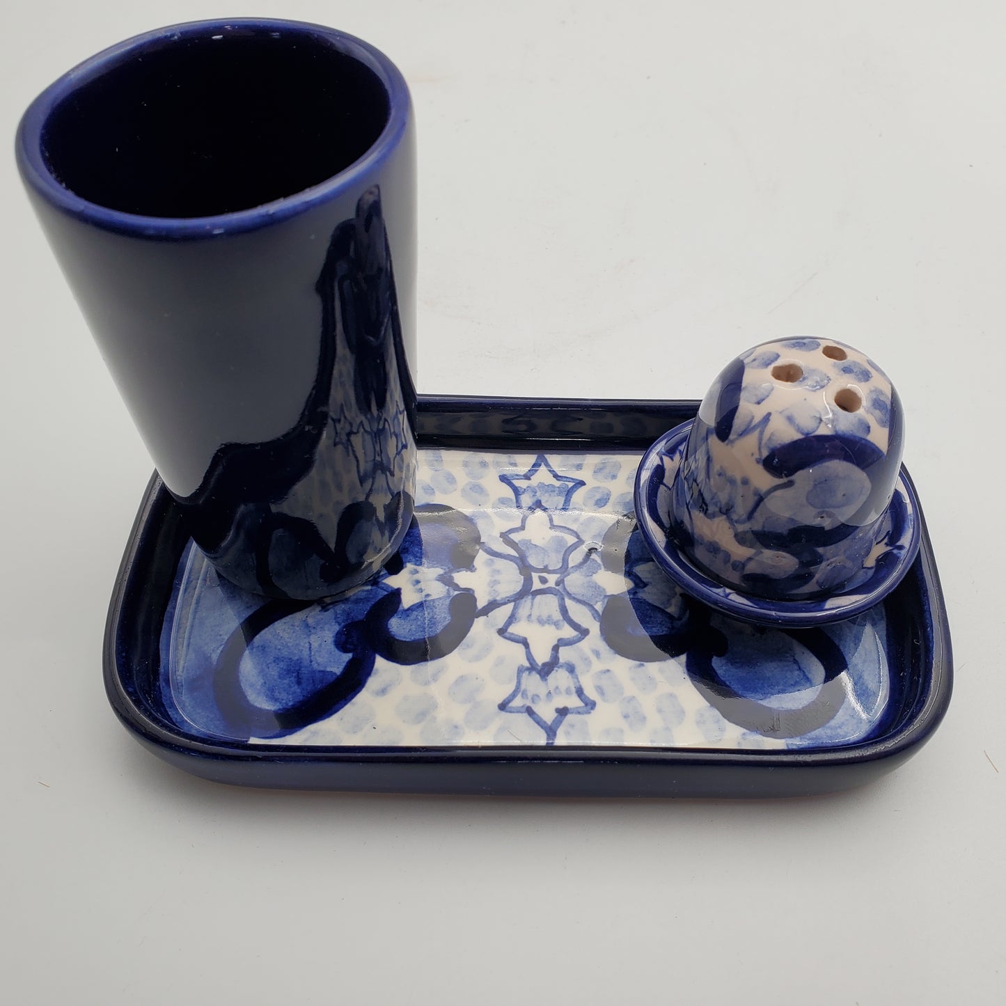 3pc Blue/ White Talavera Salt & Lime Tray w/ Tequilero