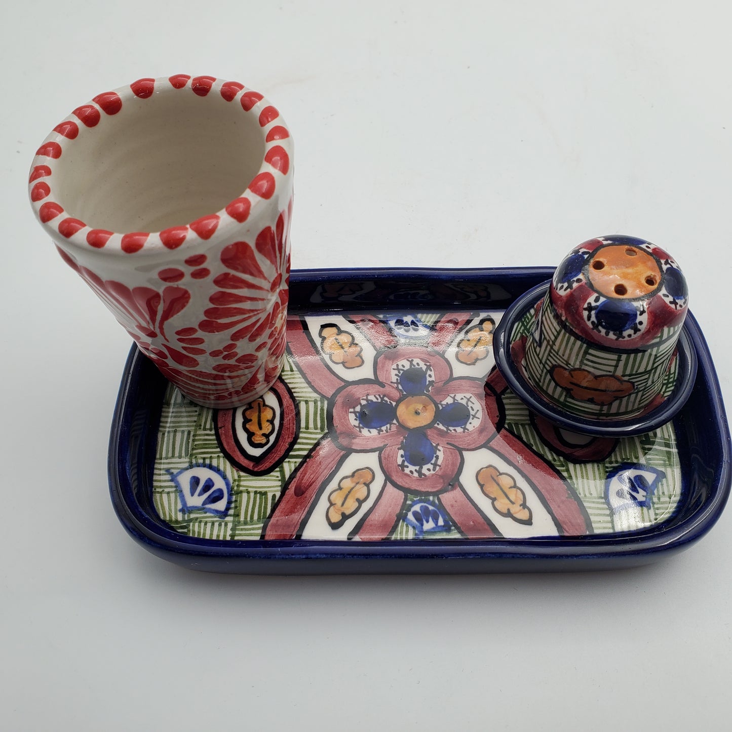 3pc Multicolor Talavera Salt & Lime Tray w/ Tequilero