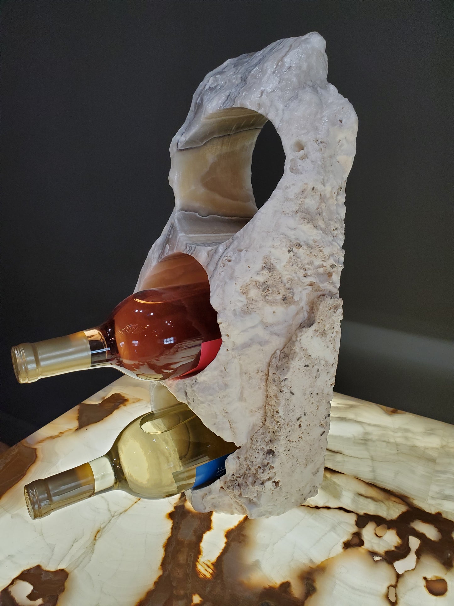 Brown & White Onyx Stone Wine Holder