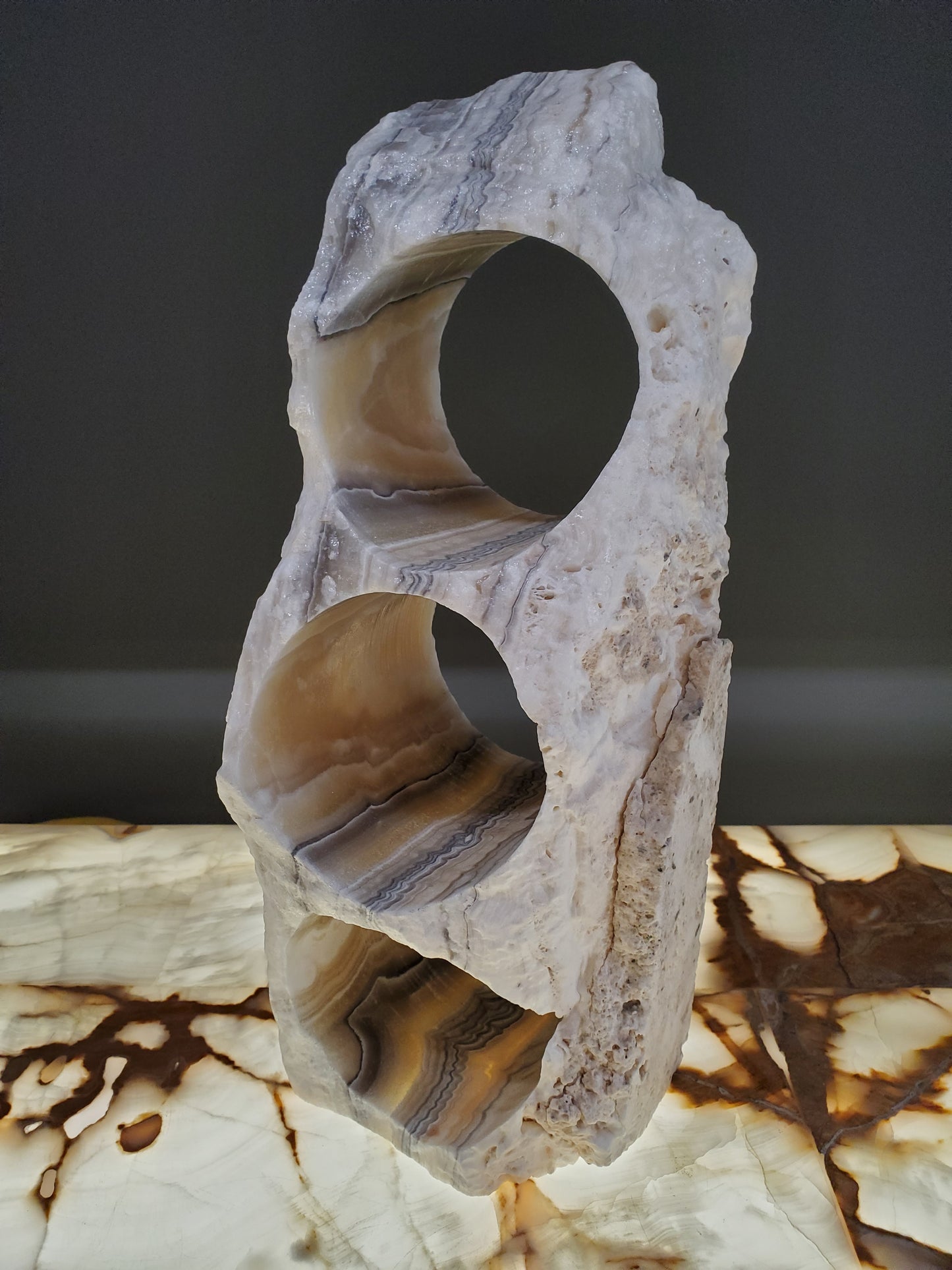 Brown & White Onyx Stone Wine Holder