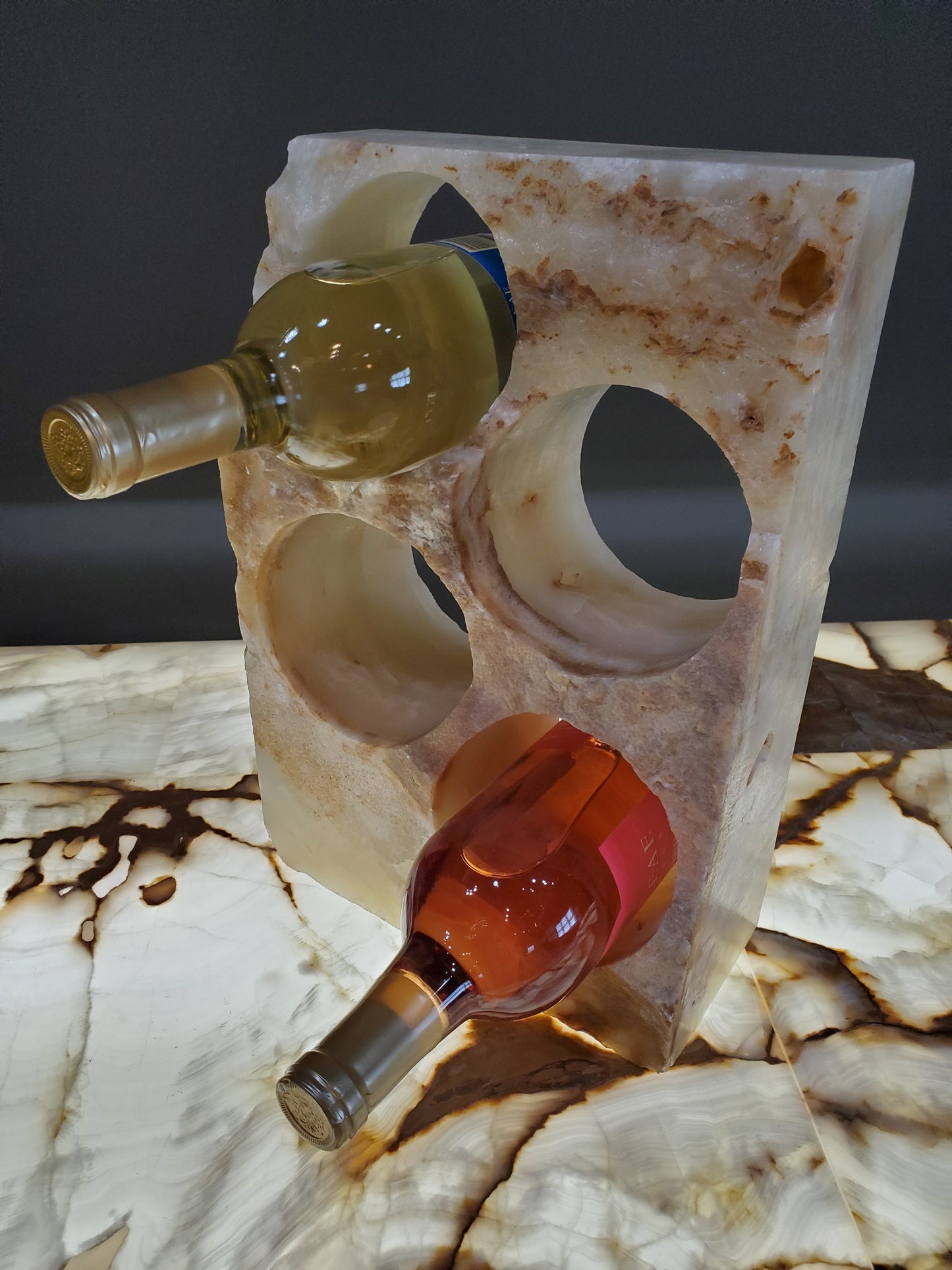 Beige & Orange Onyx Stone Wine Holder
