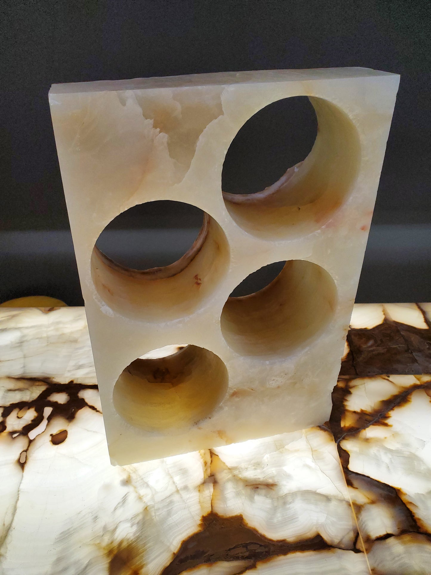 Beige & Orange Onyx Stone Wine Holder