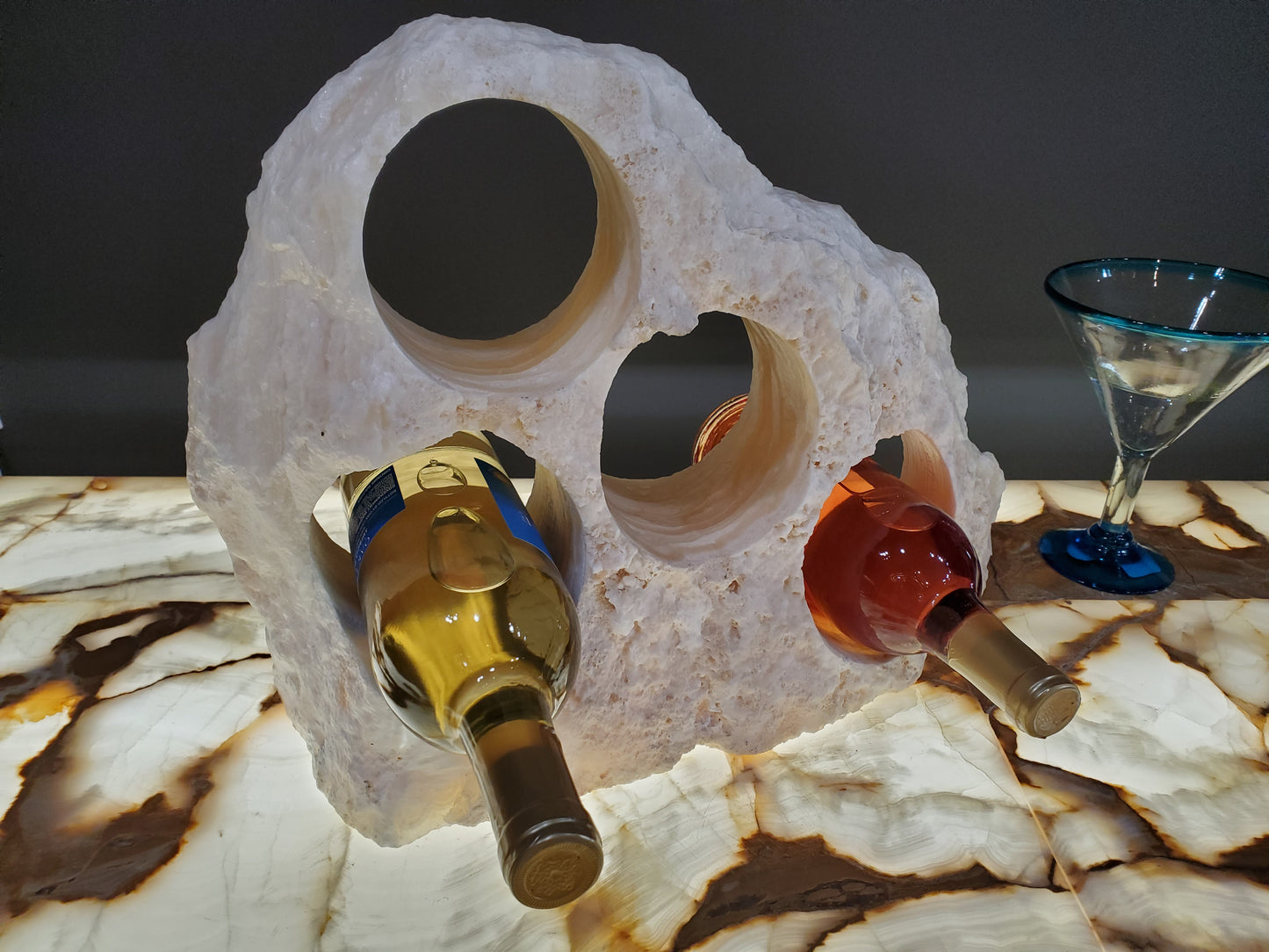 Yellow & Beige Onyx Stone Wine Holder