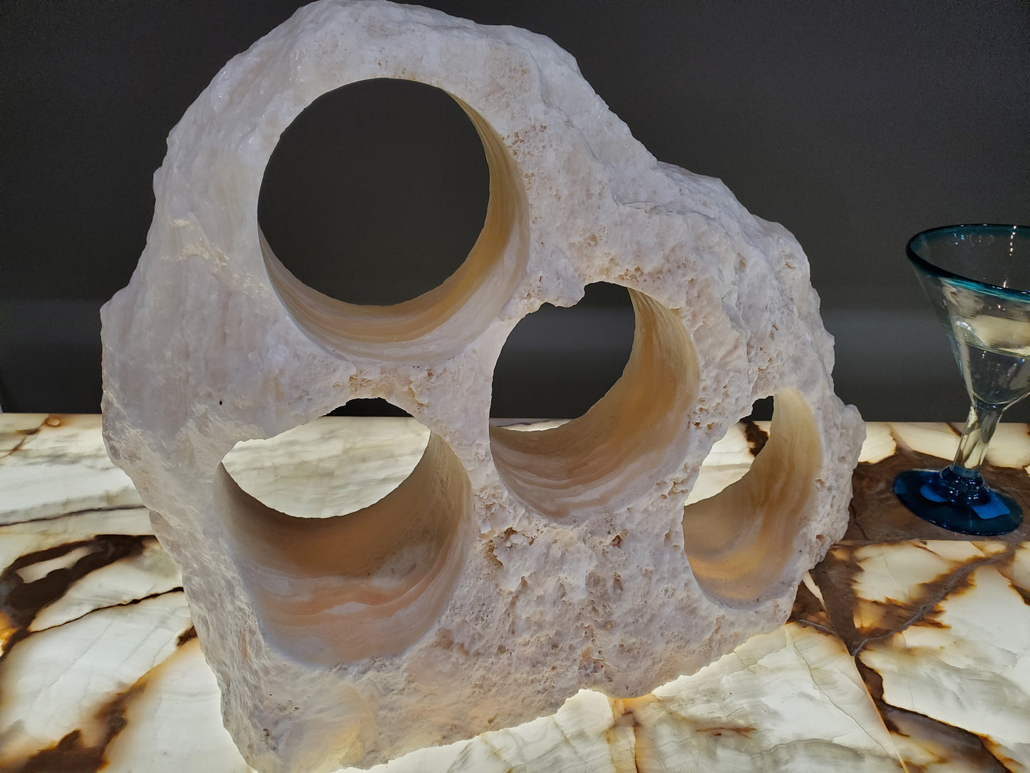 Yellow & Beige Onyx Stone Wine Holder