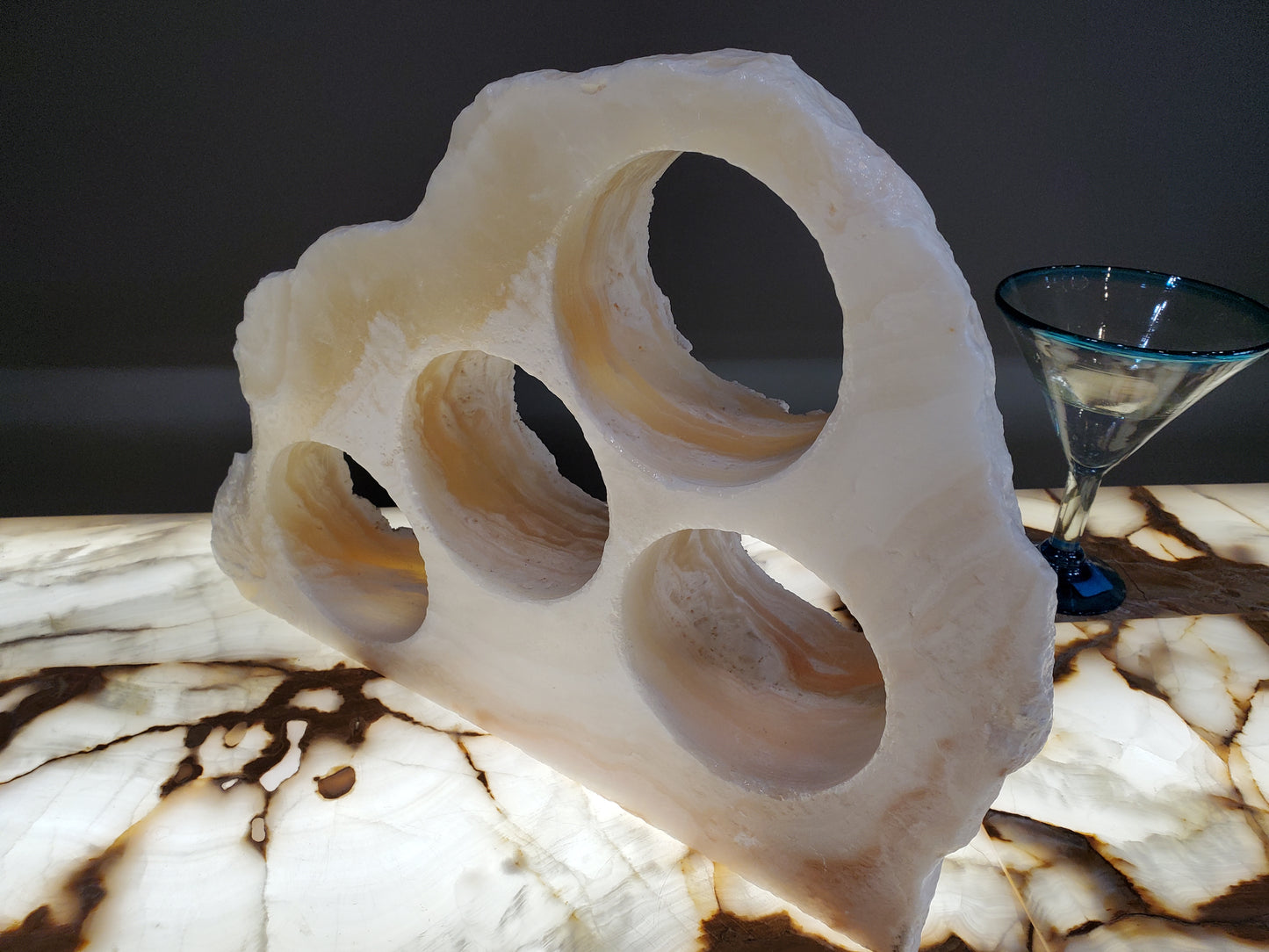 Yellow & Beige Onyx Stone Wine Holder