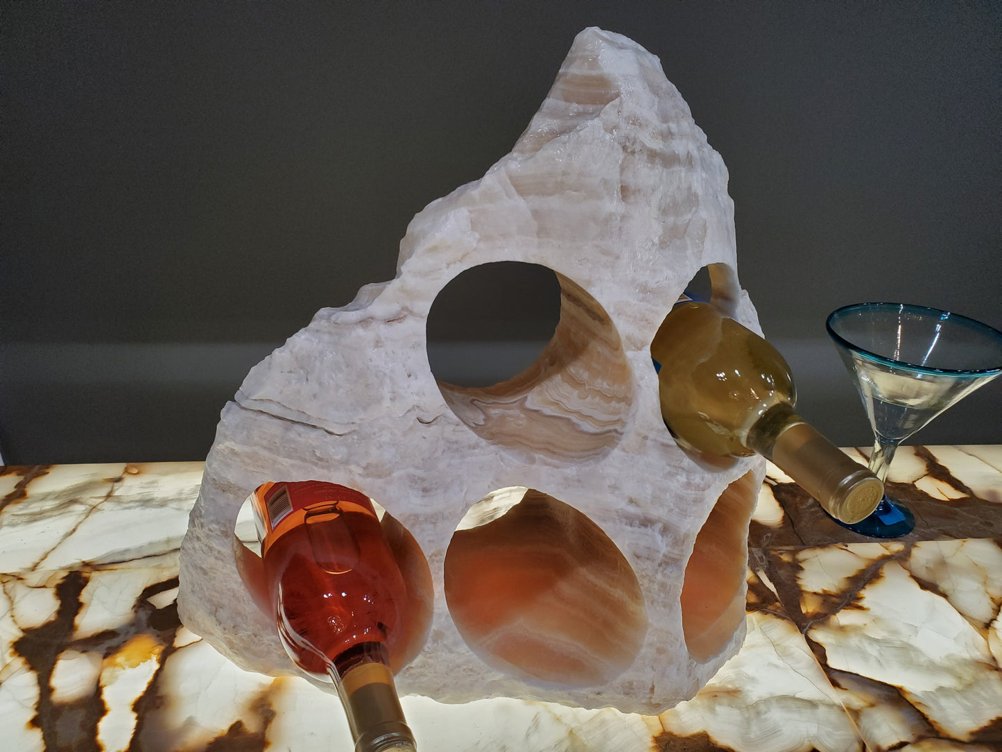 Beige & Yellow Onyx Stone Wine Holder
