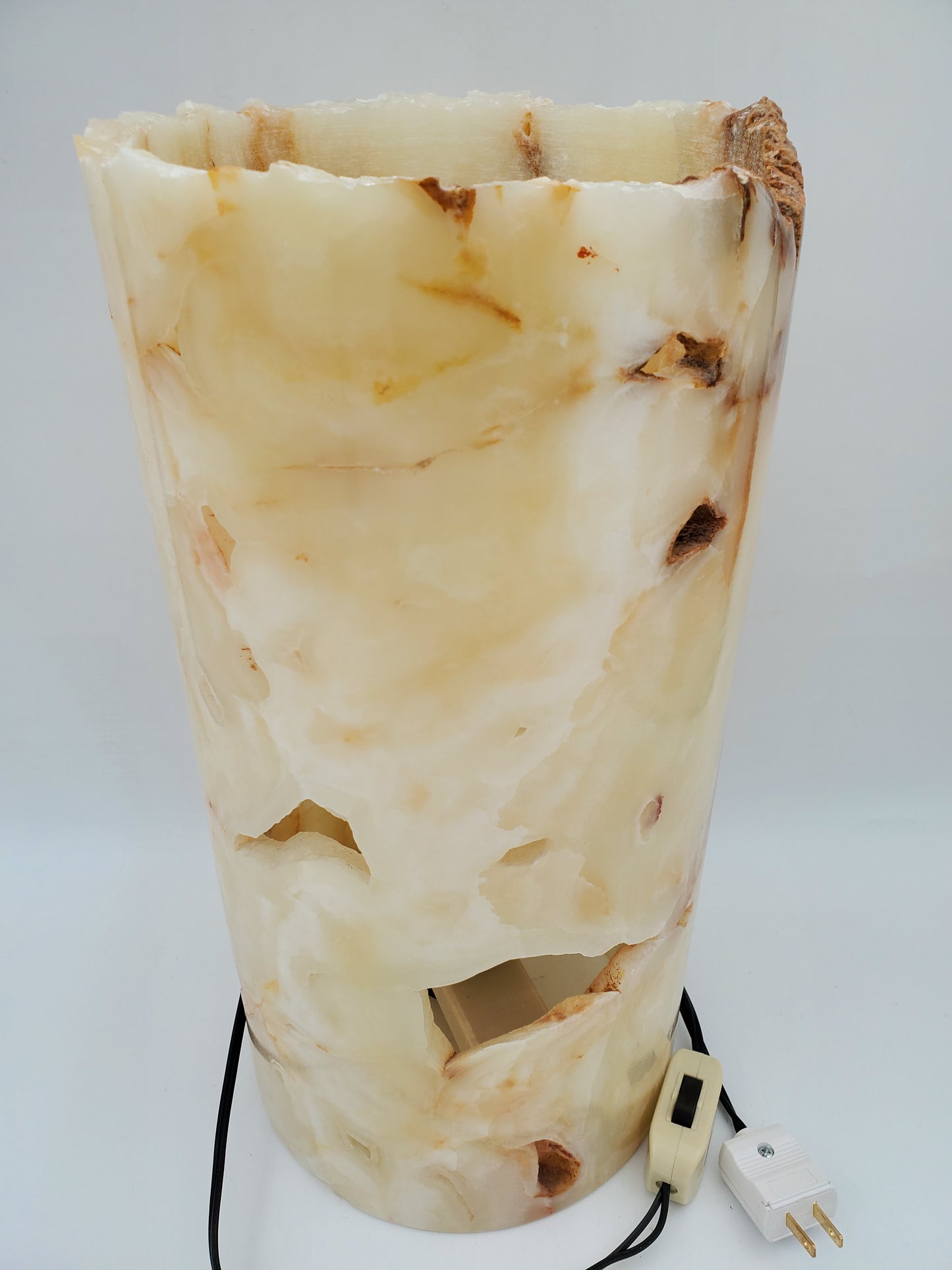 Beige, Orange and Brown Round Onyx Lamp