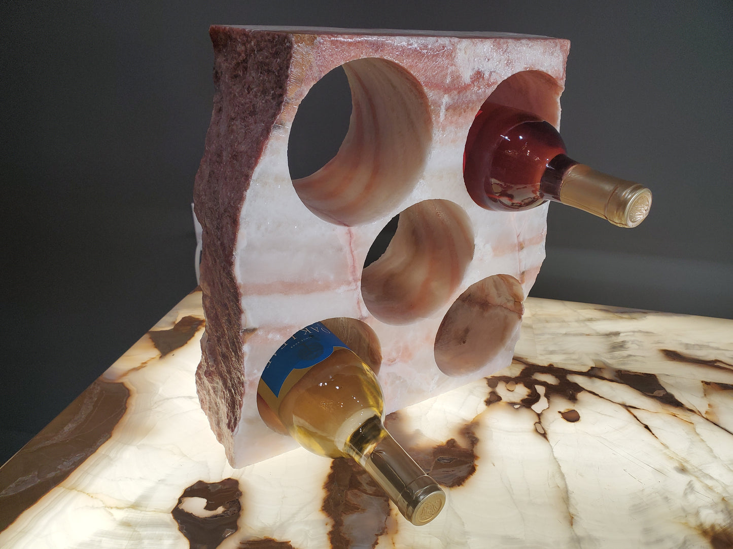 Red & Beige Onyx Stone Wine Holder