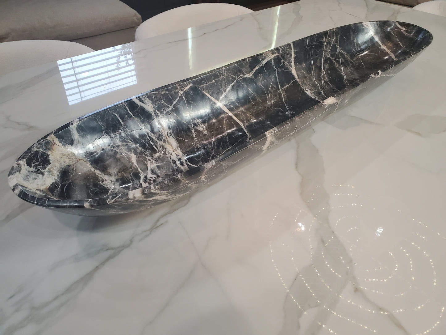 Black & White Marble Canoe Centerpiece