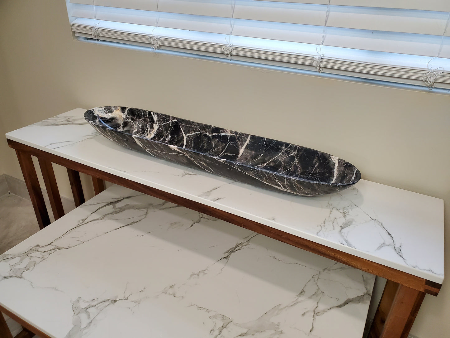 Black & White Marble Canoe Centerpiece
