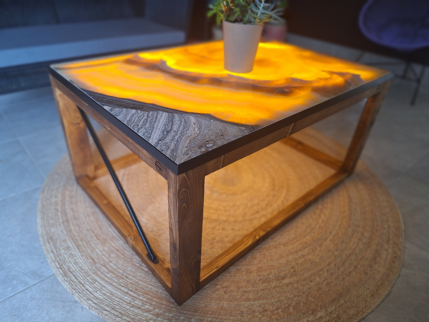 'Erupcion' Backlit Onyx Stone 40" Wood Coffee Table