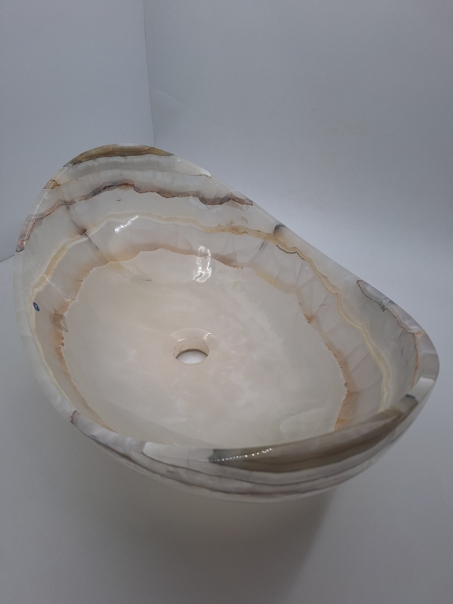 22" White & Brown Artistic Onyx Vessel Sink