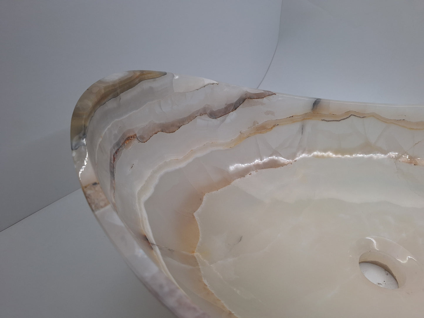 22" White & Brown Artistic Onyx Vessel Sink