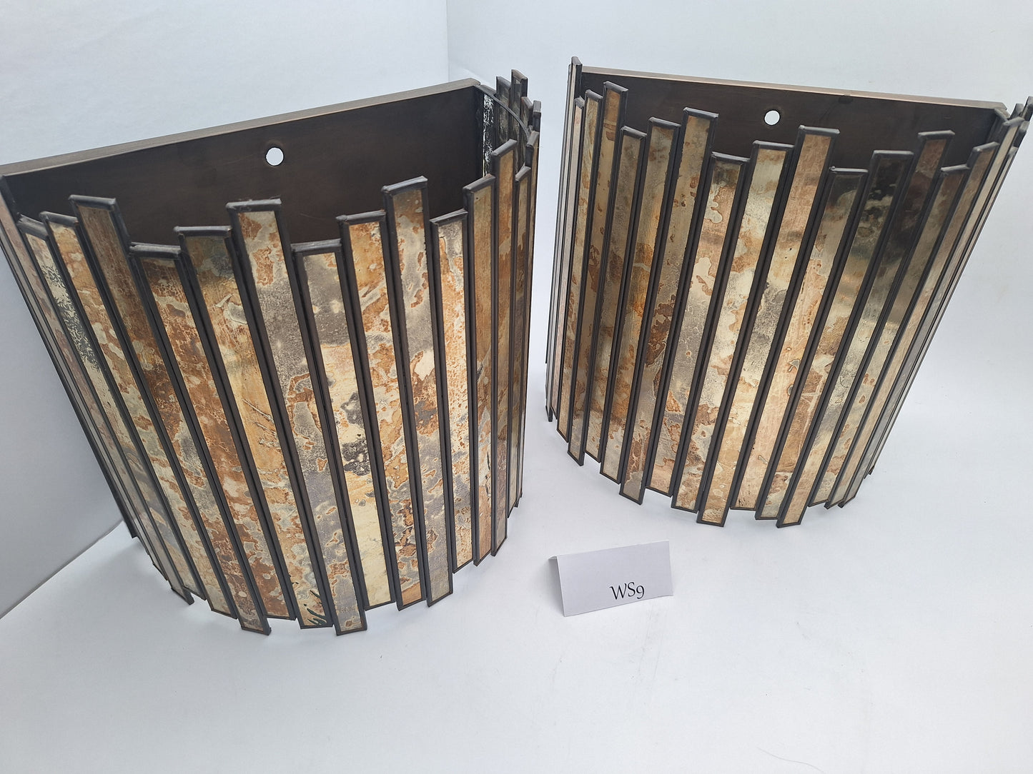 Distressed Tin & Glass Wall Sconce Set