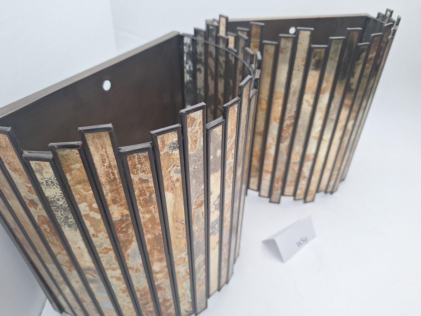 Distressed Tin & Glass Wall Sconce Set