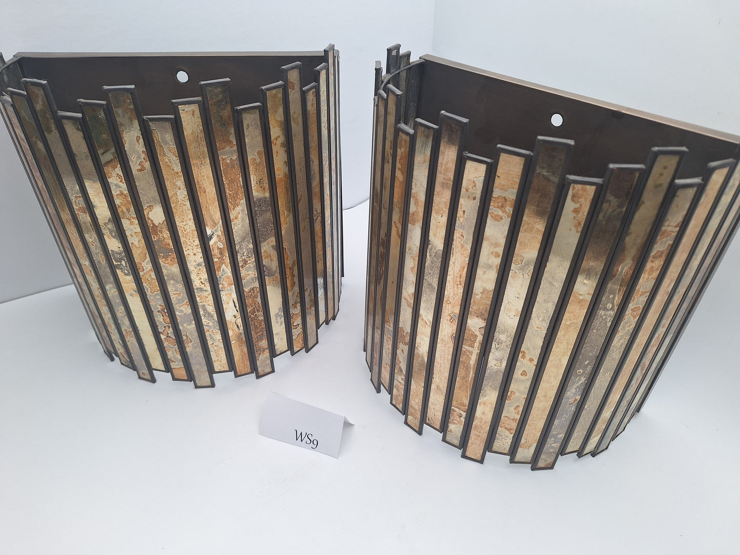 Distressed Tin & Glass Wall Sconce Set