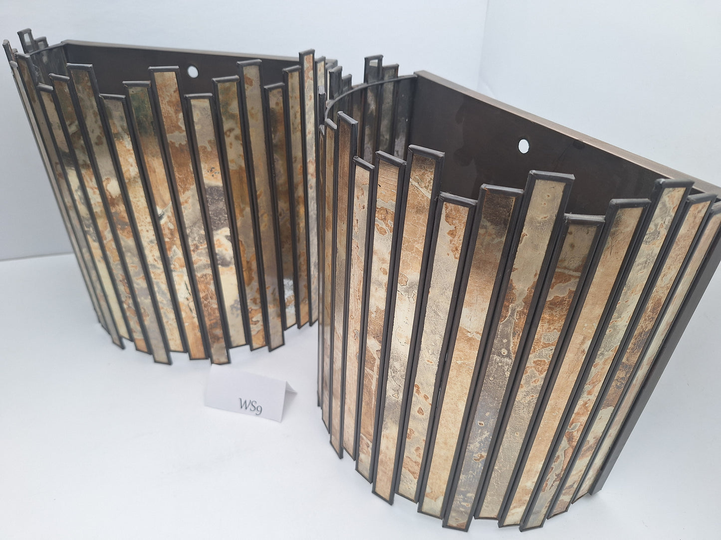 Distressed Tin & Glass Wall Sconce Set