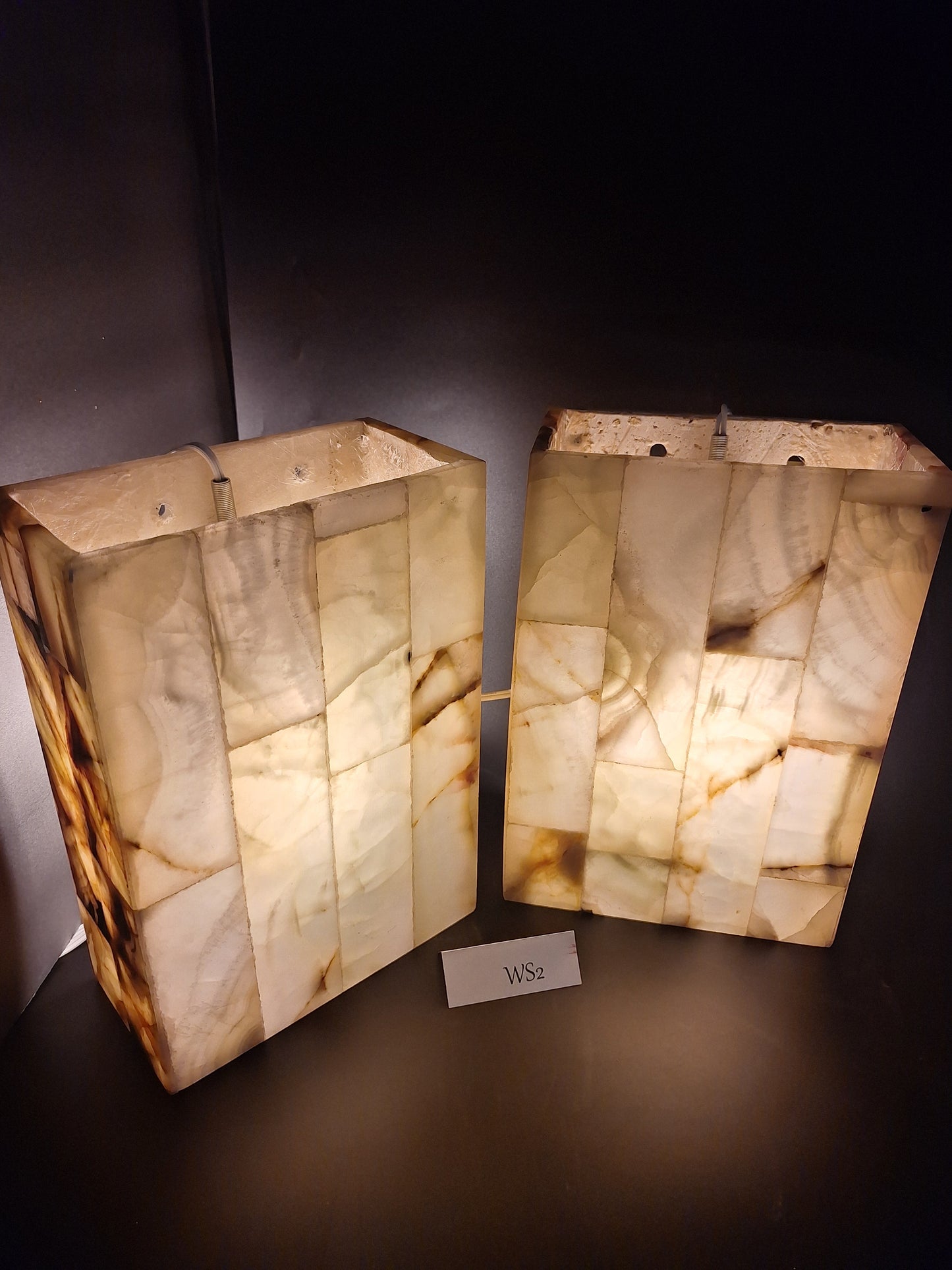 Beige & Green Onyx Wall Sconce Set
