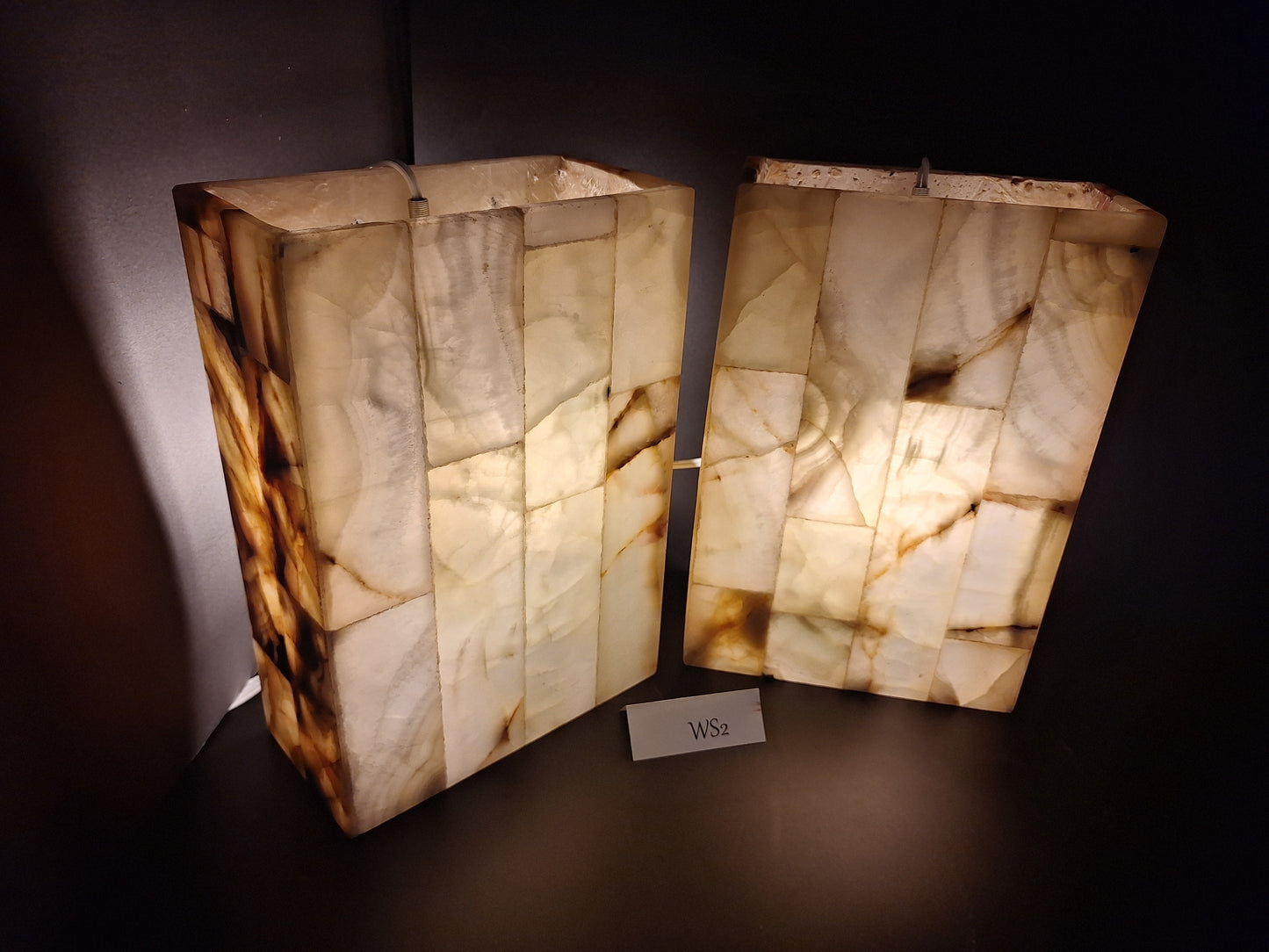 Beige & Green Onyx Wall Sconce Set