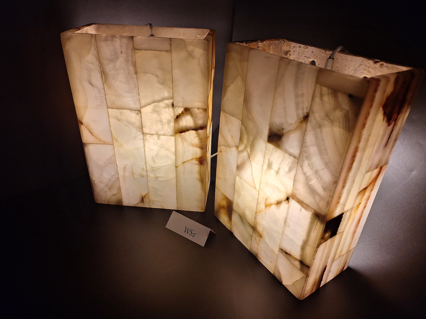Beige & Green Onyx Wall Sconce Set